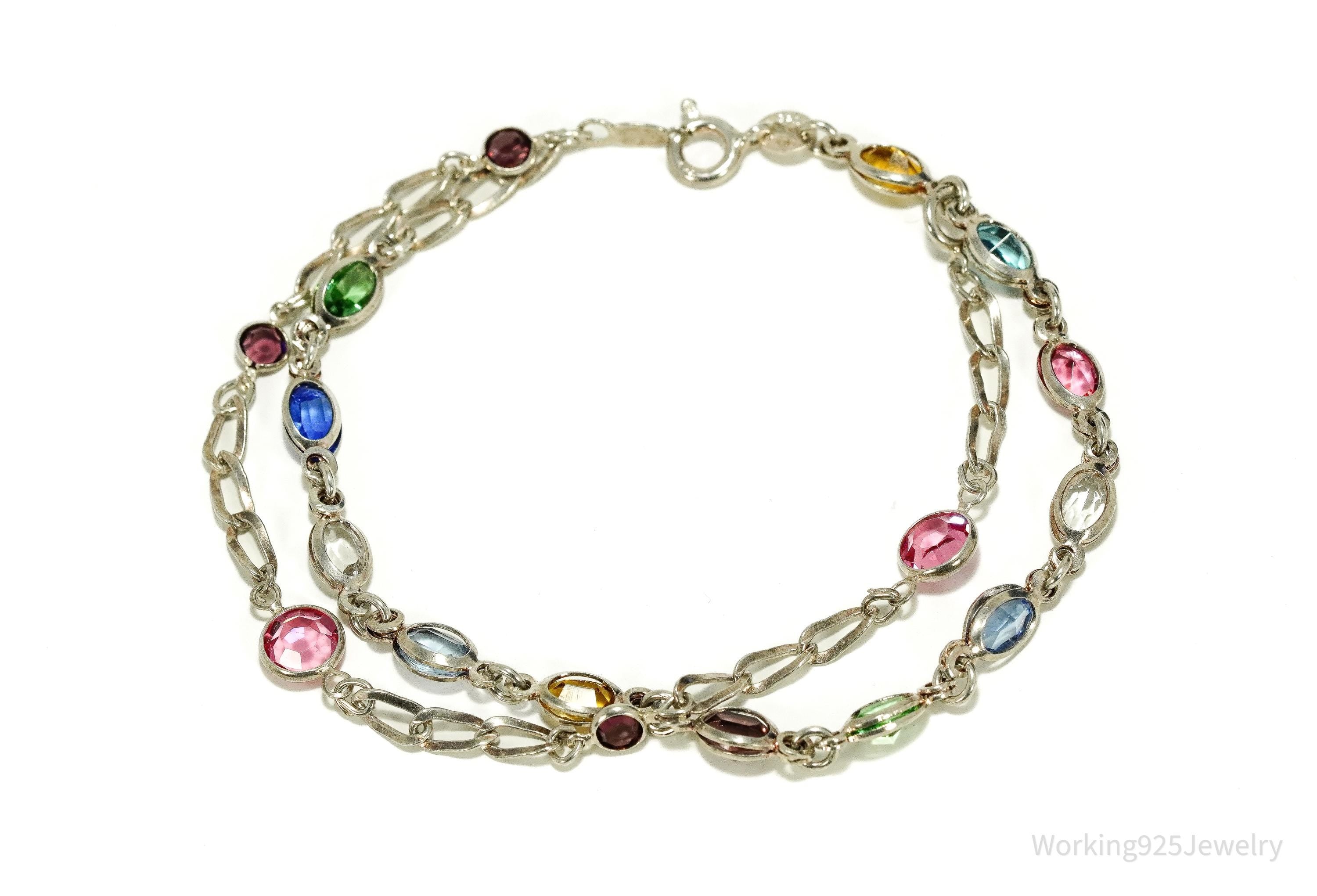 Vintage Avon Rainbow Crystal Sterling Silver Bracelet - 7.5"