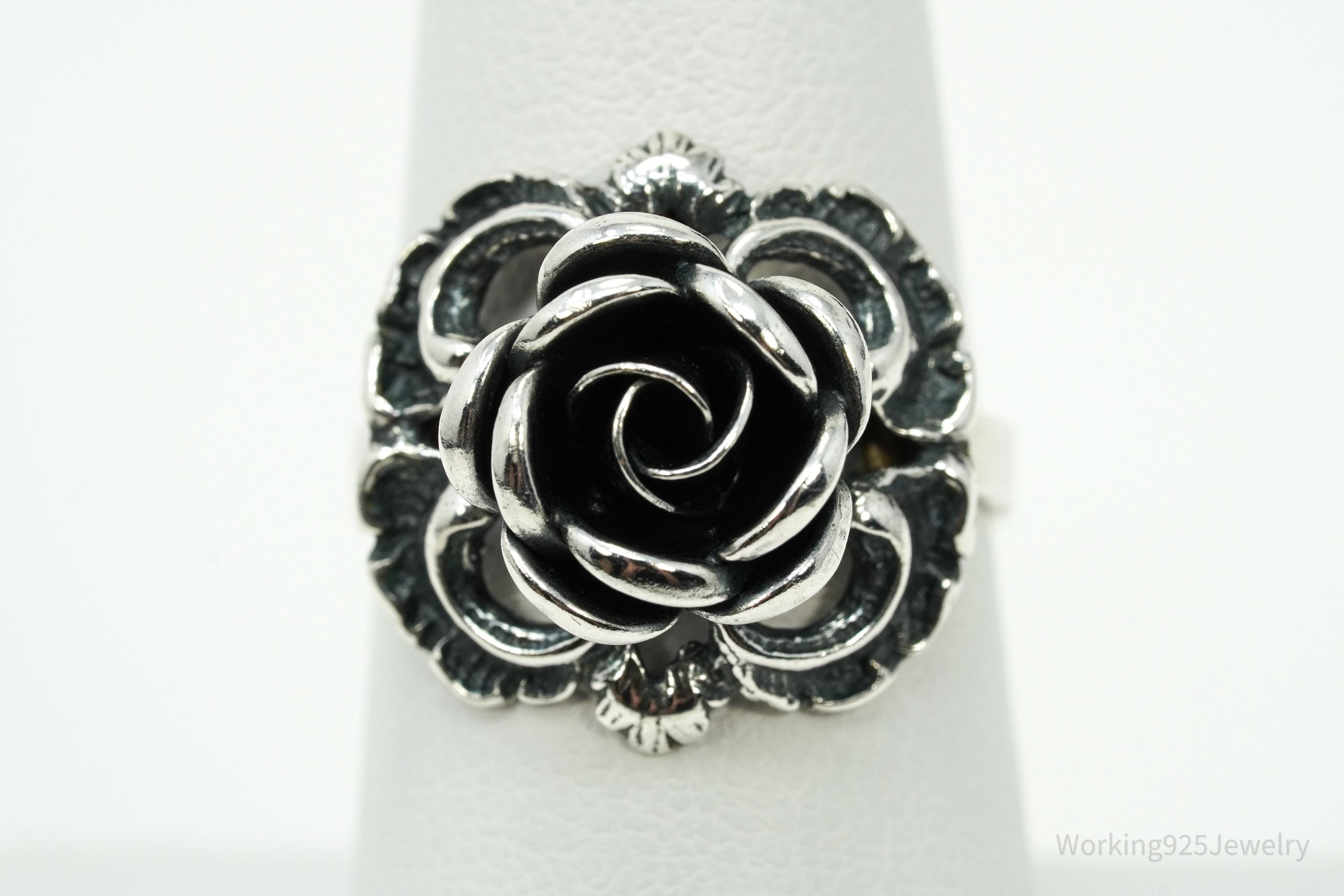Vintage German Modernist Theodor Klotz Midcentury Flower Sterling Silver Ring - Size 7
