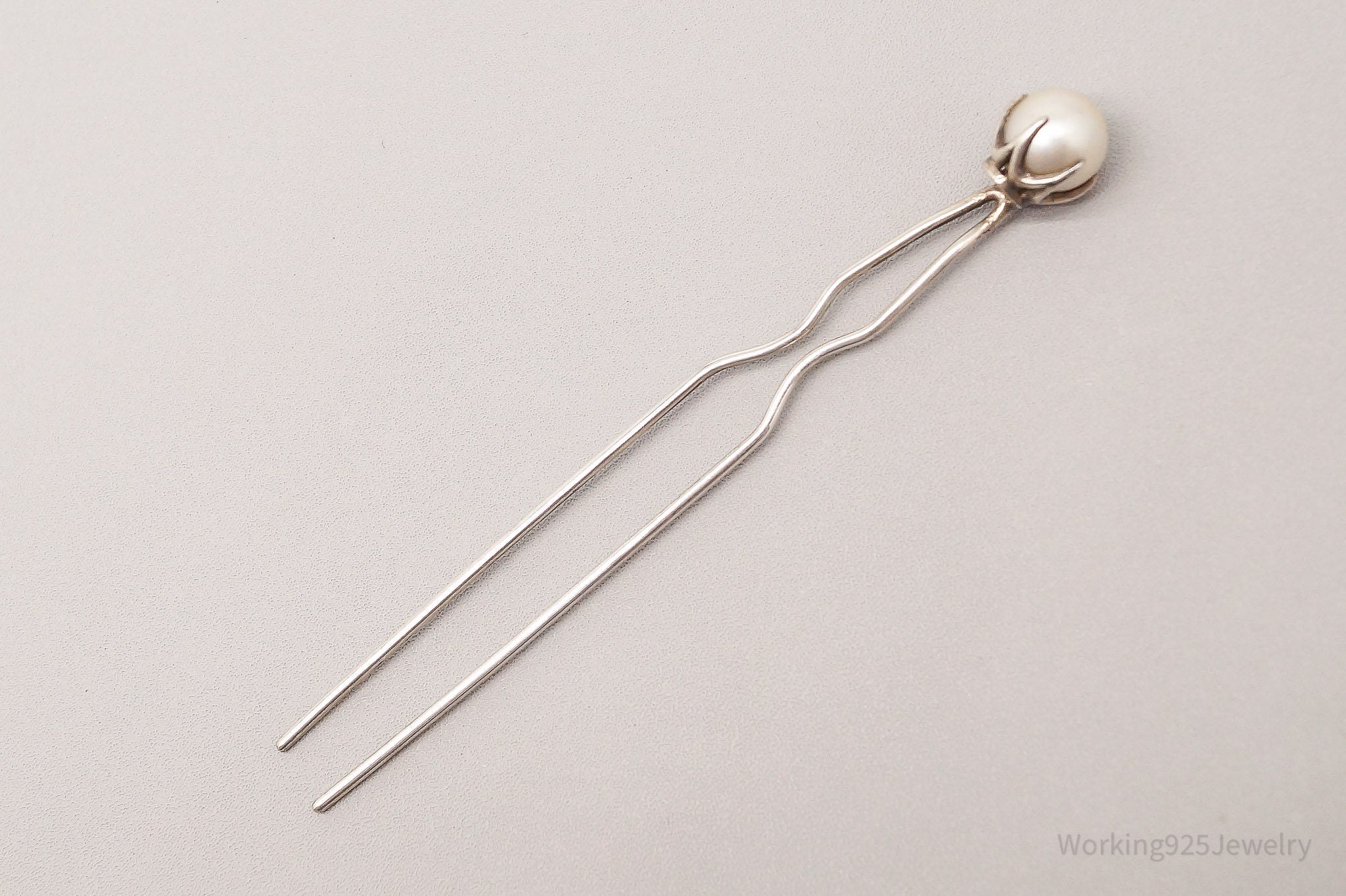 Antique Faux White Pearl Silver Hair Pin