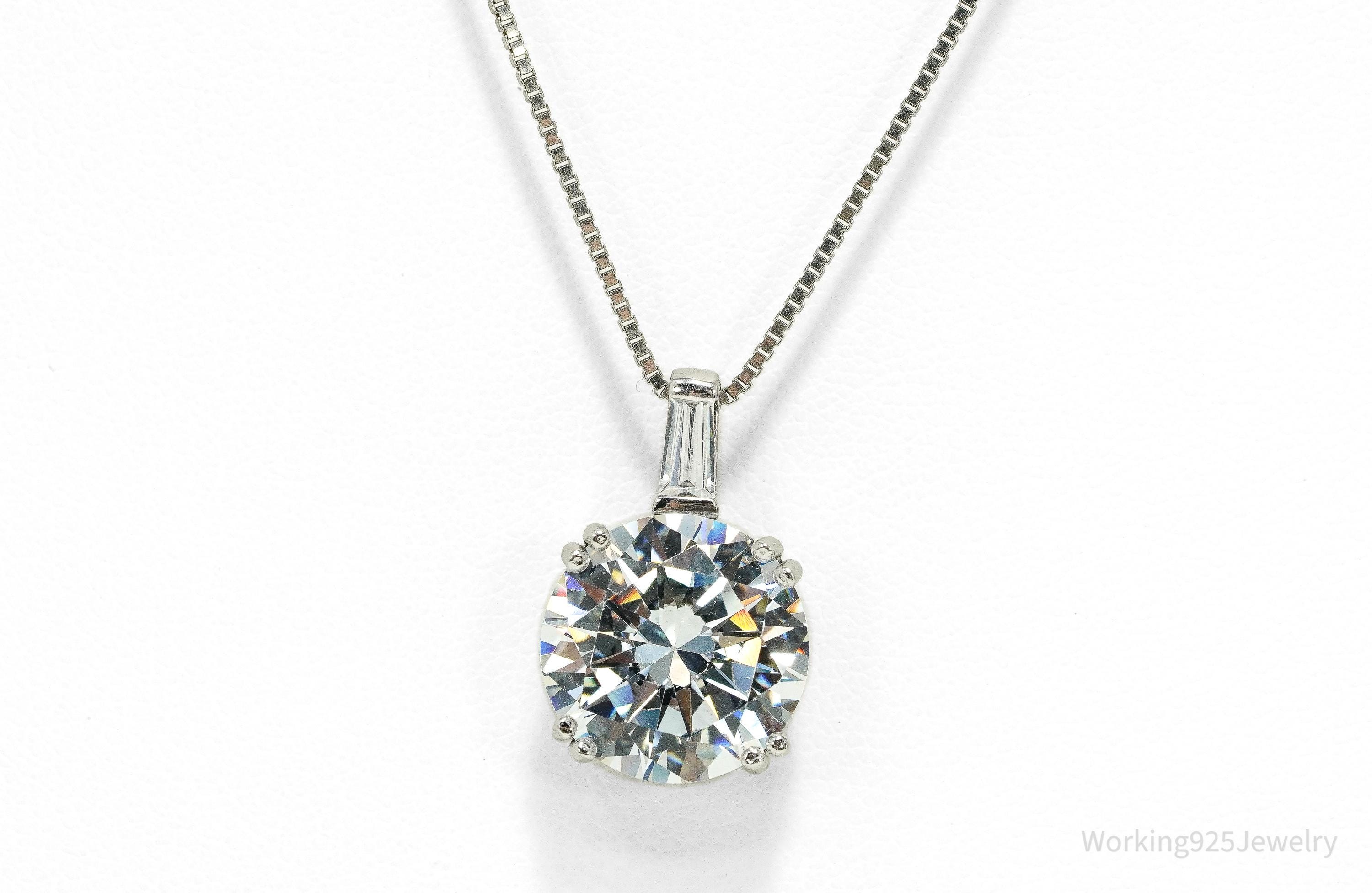 Vintage Large Cubic Zirconia Sterling Silver Necklace 18"