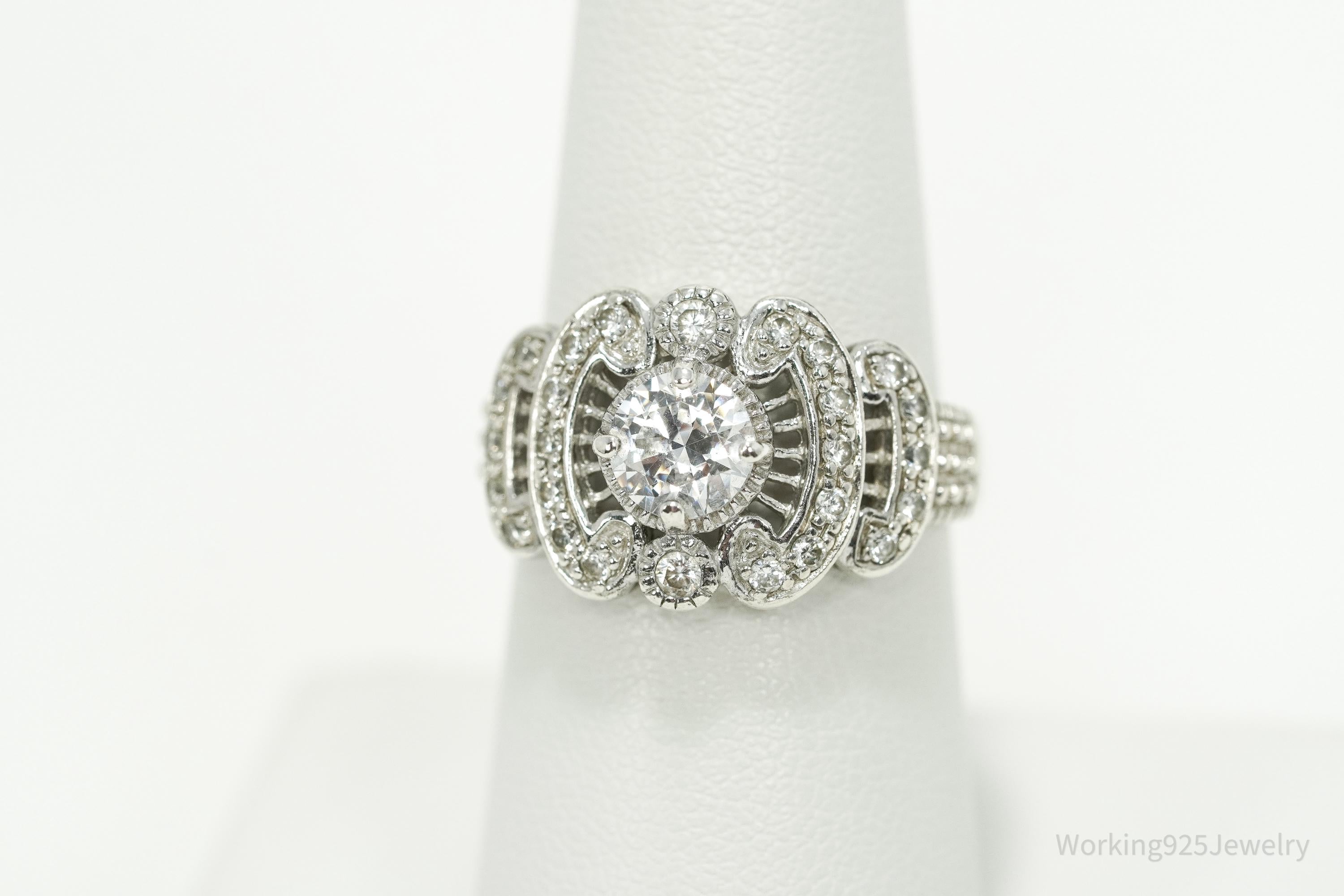 Vintage Cubic Zirconia Sterling Silver Ring - Size 7.25