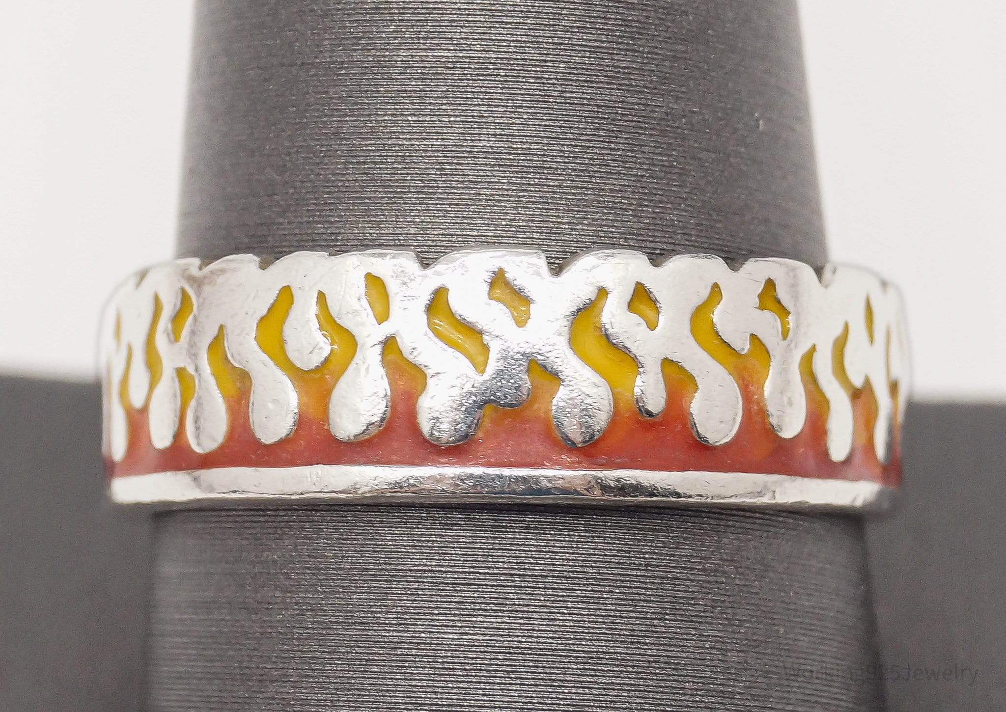 Vintage PSCL Fire Flames Enamel Sterling Silver Band Ring - Size 10.75