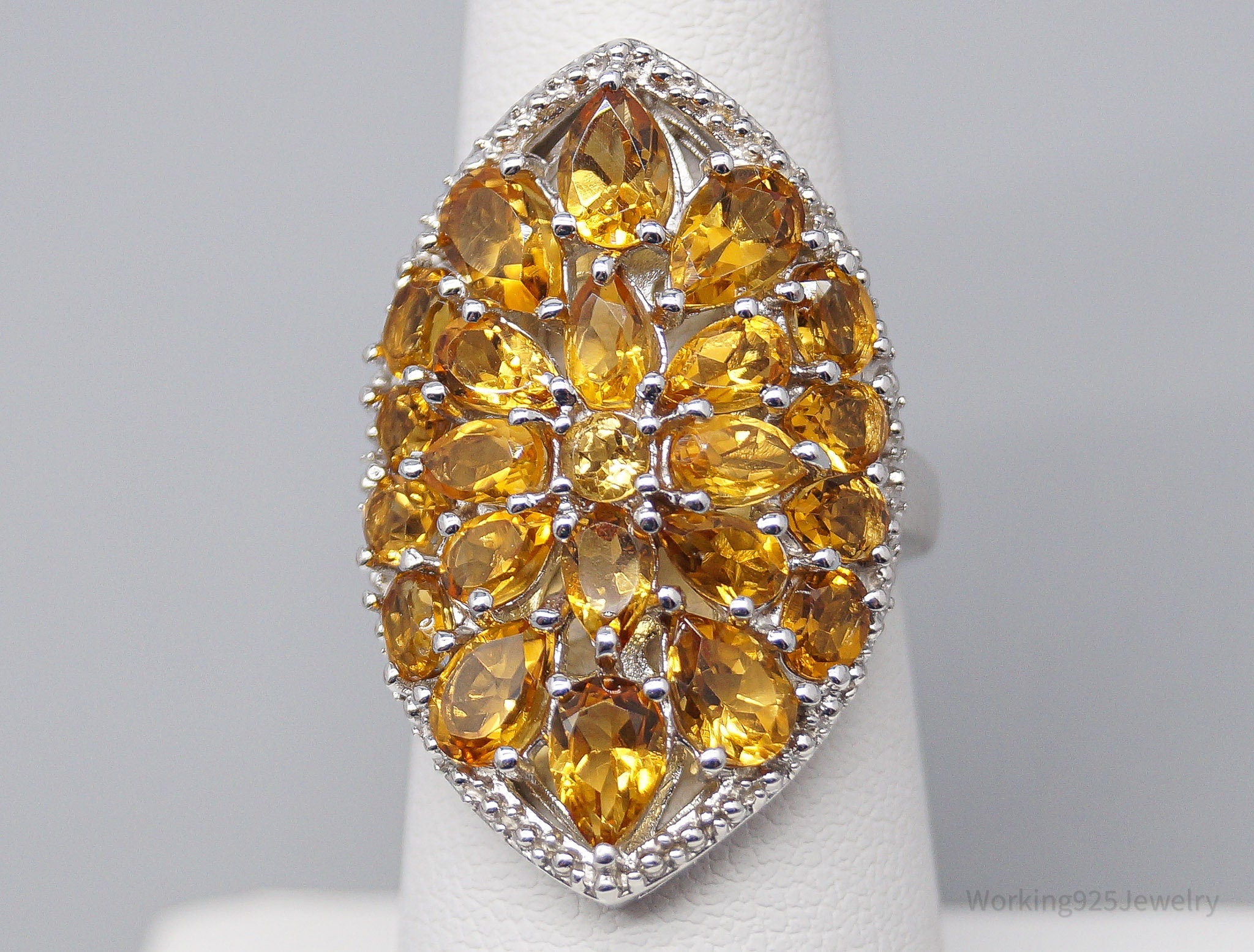 Vintage Citrine Sterling Silver Ring - Size 6.25