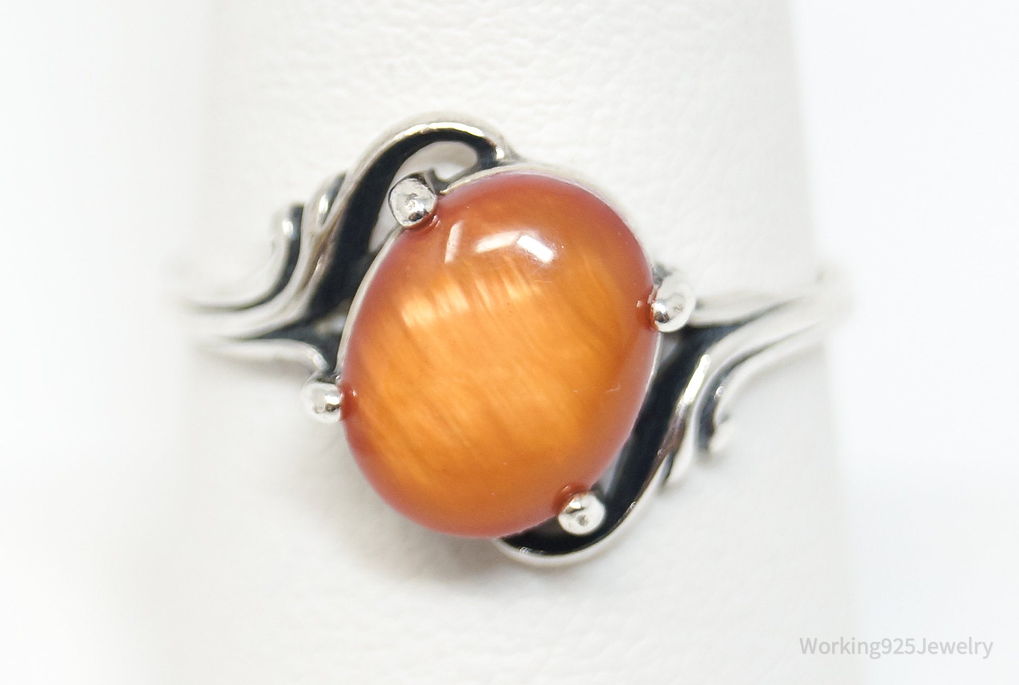 Vtg Wheeler Manufacturing Co Orange Stone Sterling Silver Ring - Size 8