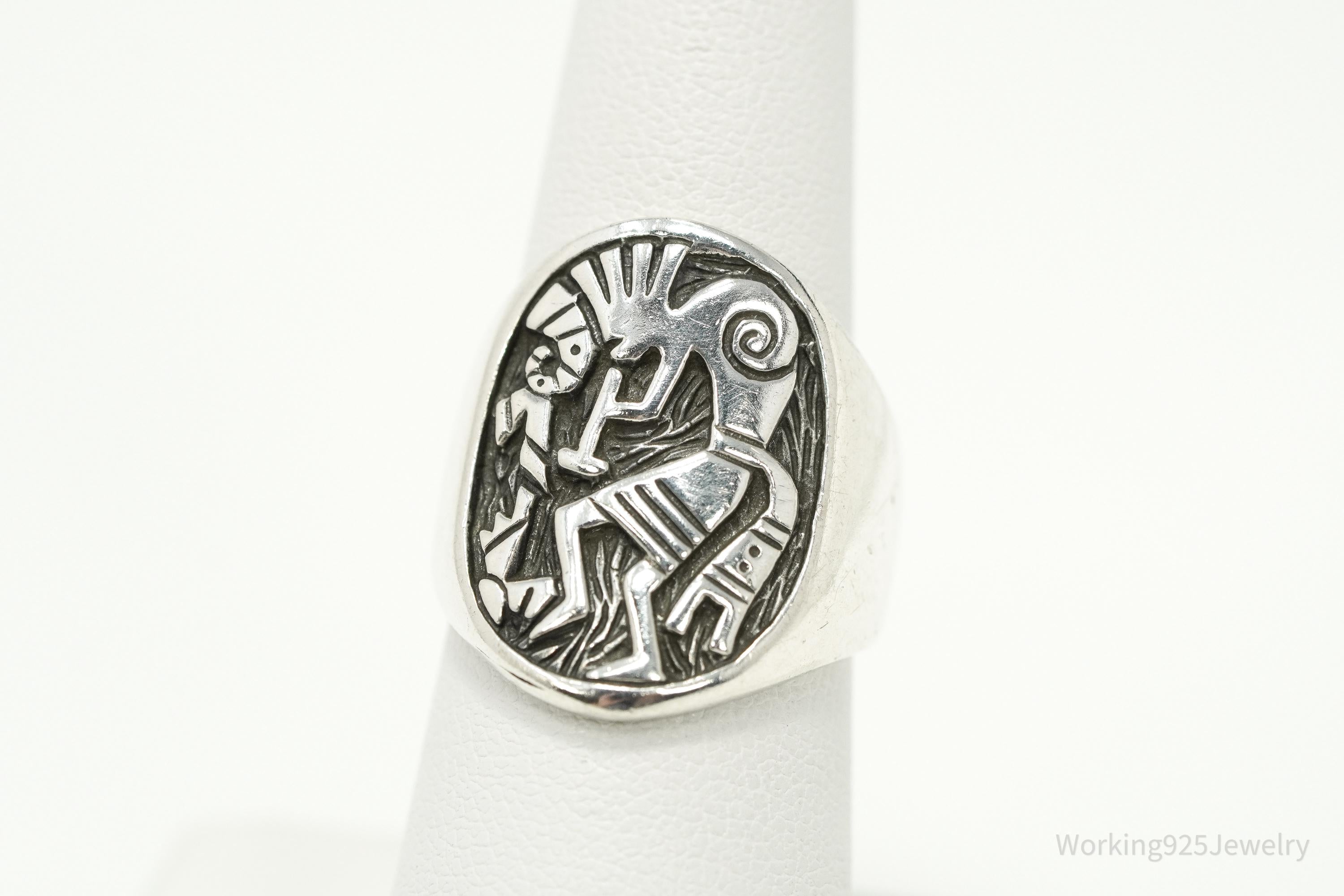 Vintage Dancing Kokopelli Sterling Silver Ring - Size 7