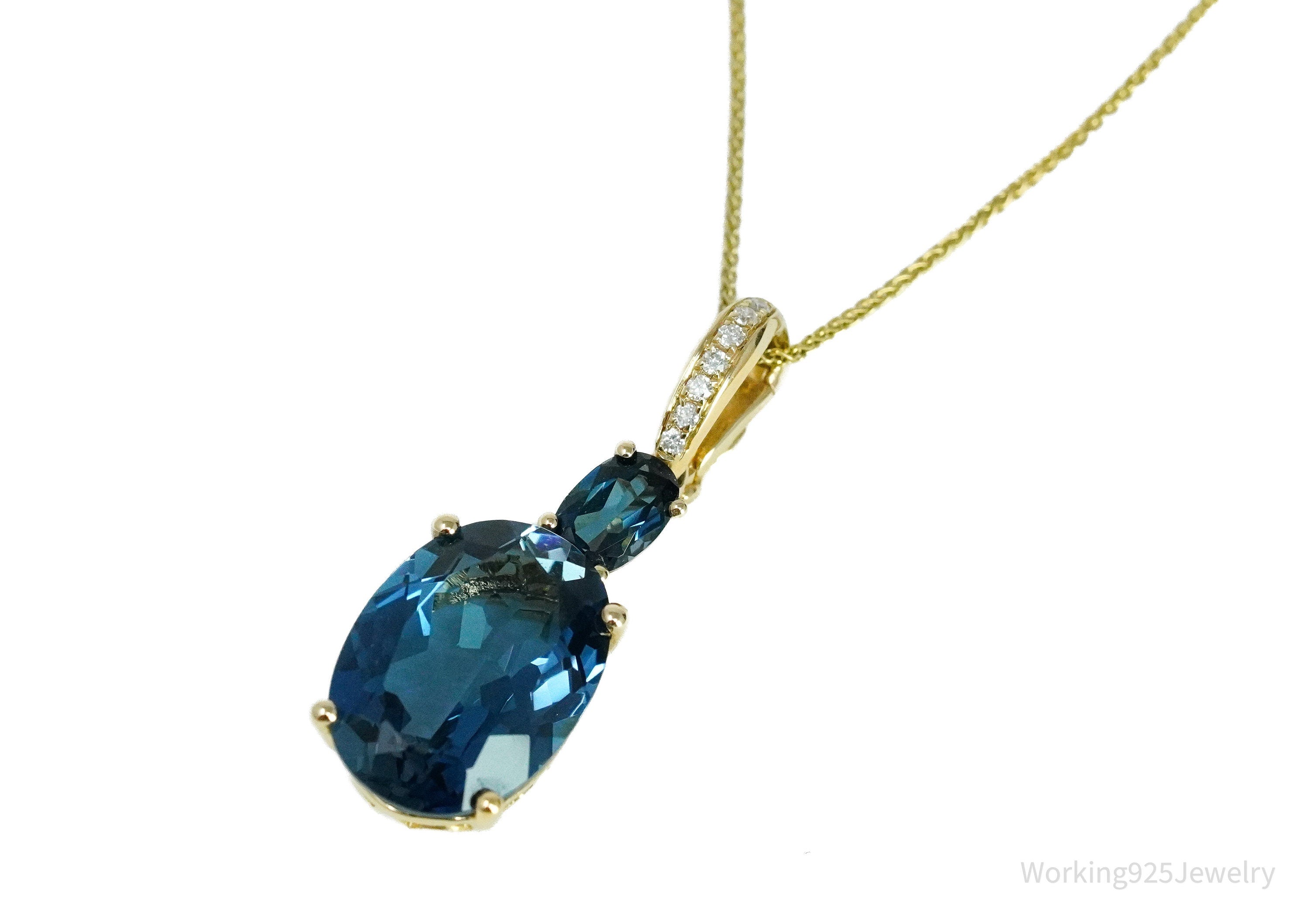 14K Yellow Gold, Diamond & Topaz Pendant Necklace 18"