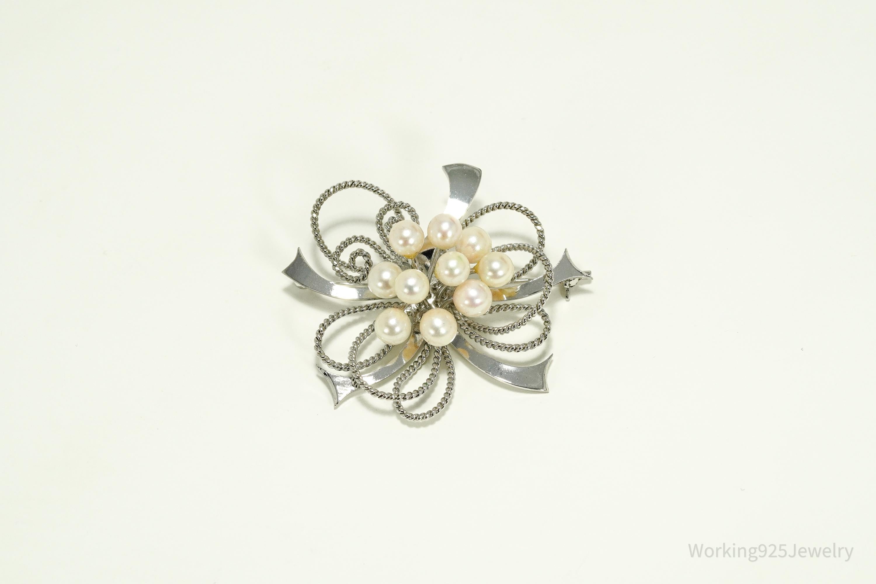 Vintage Pearl Sterling Silver Brooch Pin