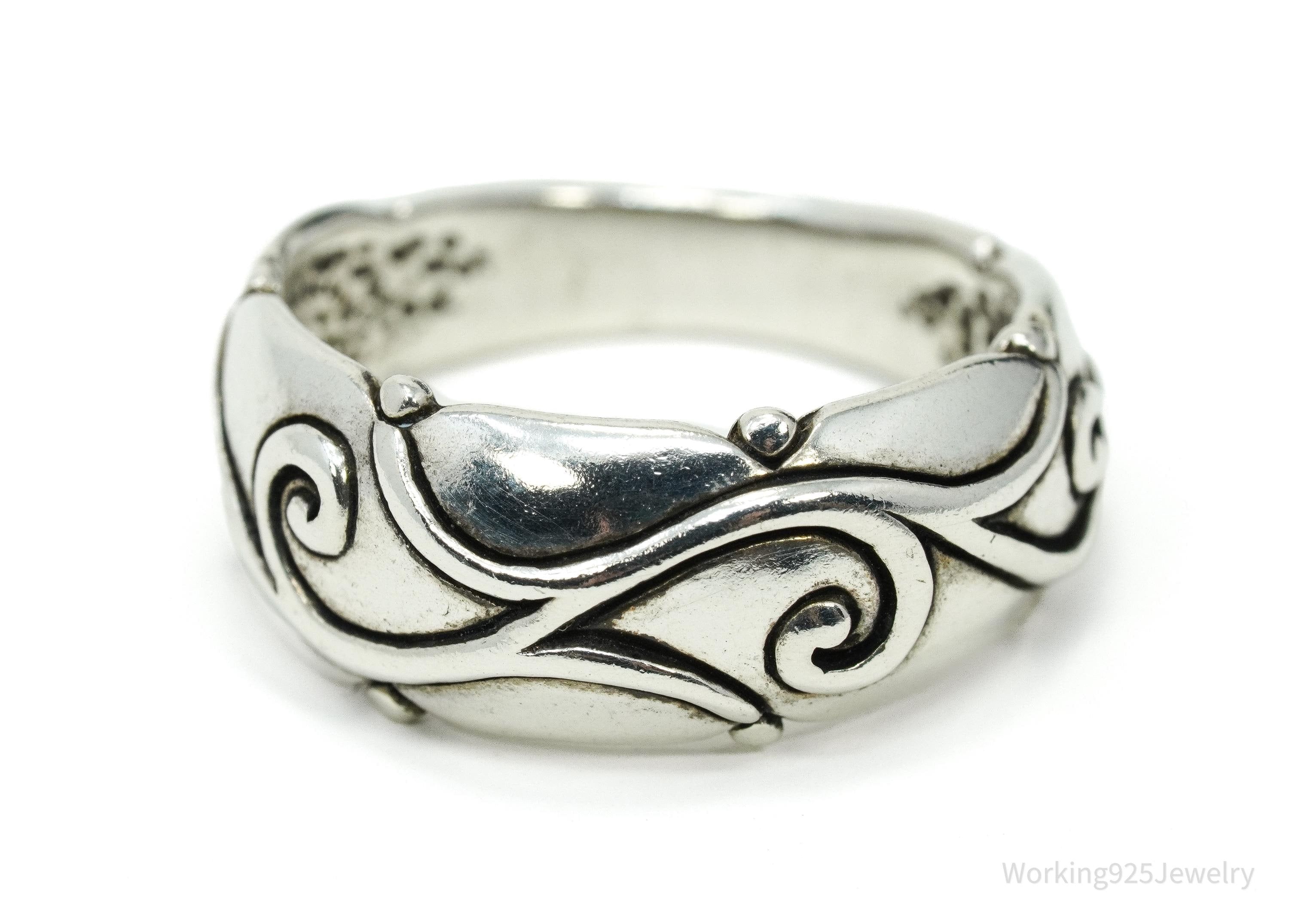 Vintage Designer JEZ Vine Floral Design Sterling Silver Ring - Size 6