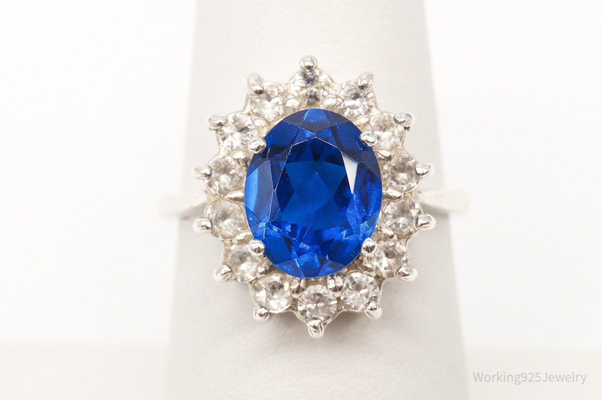 Vintage Dark Blue Topaz Birmingham Sterling Silver Ring - Size 6.5