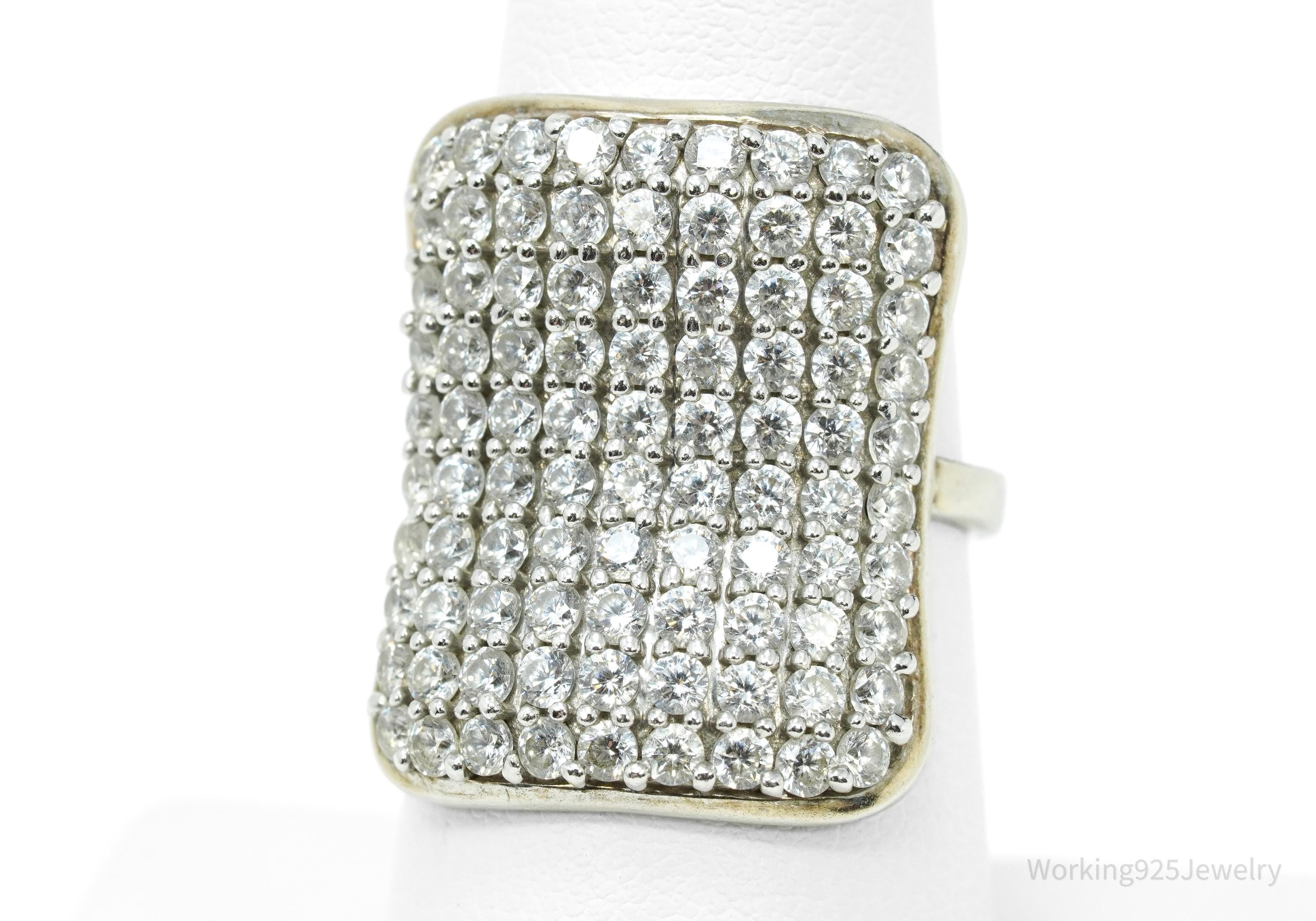 Vintage SJD Cubic Zirconia Sterling Silver Band Ring - Size 6.75