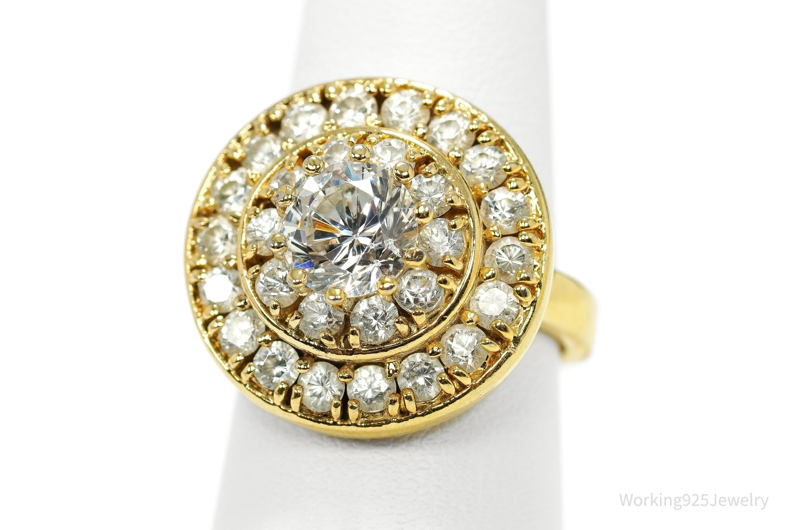 Vintage Farrah Fawcett Gold Vermeil Cubic Zirconia Sterling Silver Ring - Size 7.5