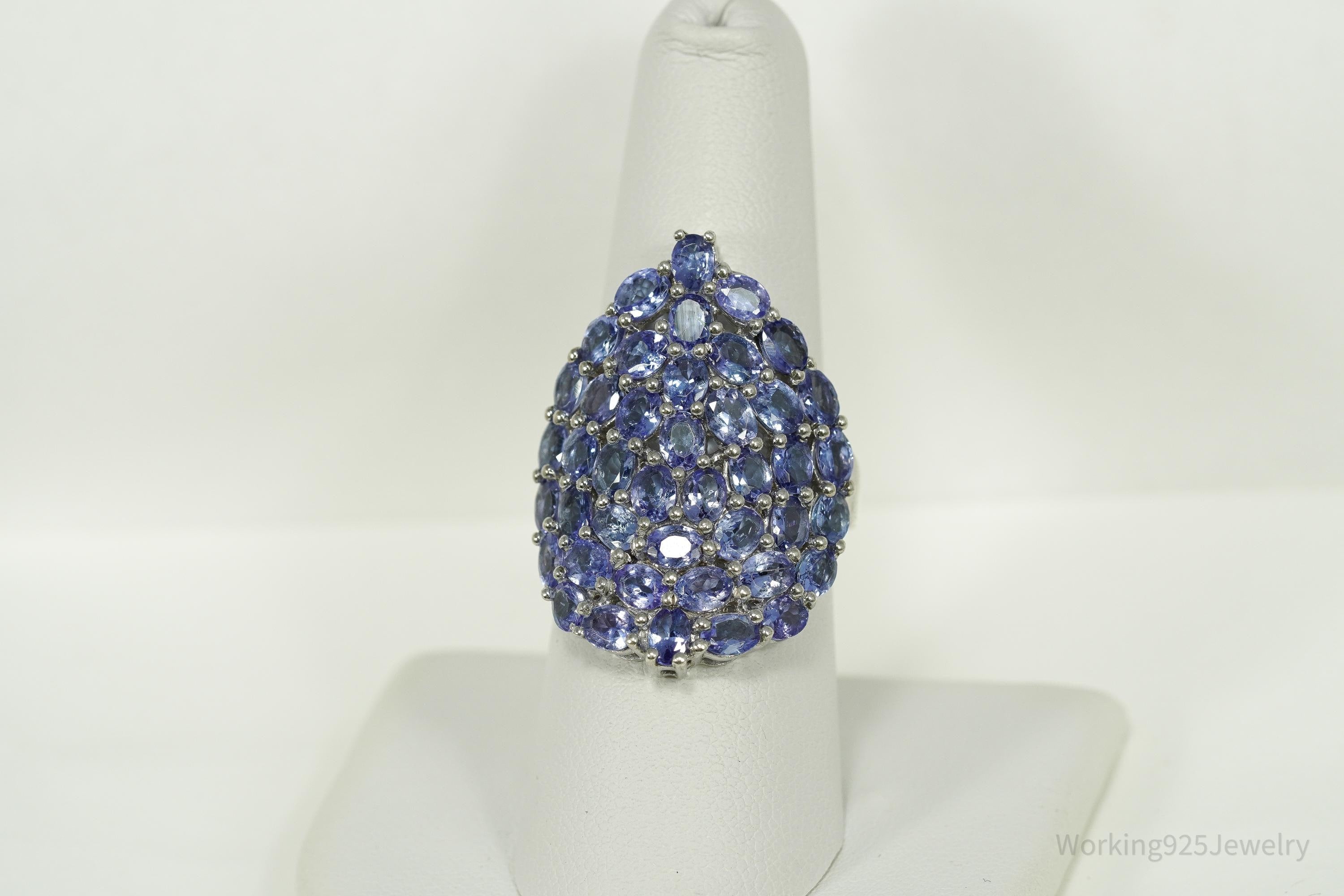 Tanzanite Cluster Sterling Silver Ring - Size 8