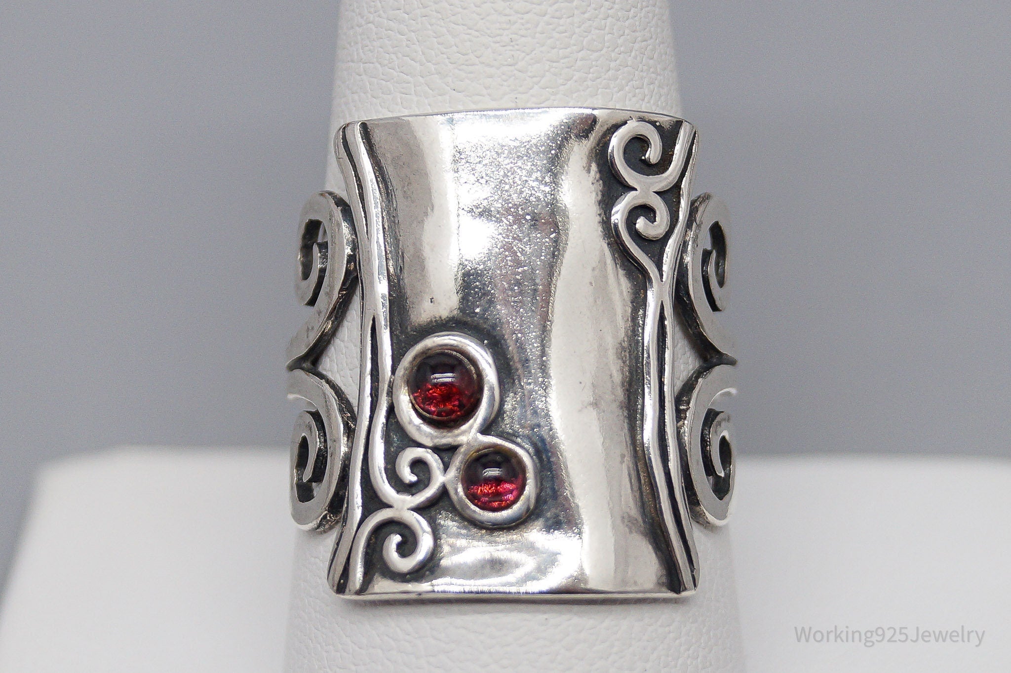 Vintage Israel Designer AS Rhodolite Garnet Sterling Silver Ring - Size 9.25