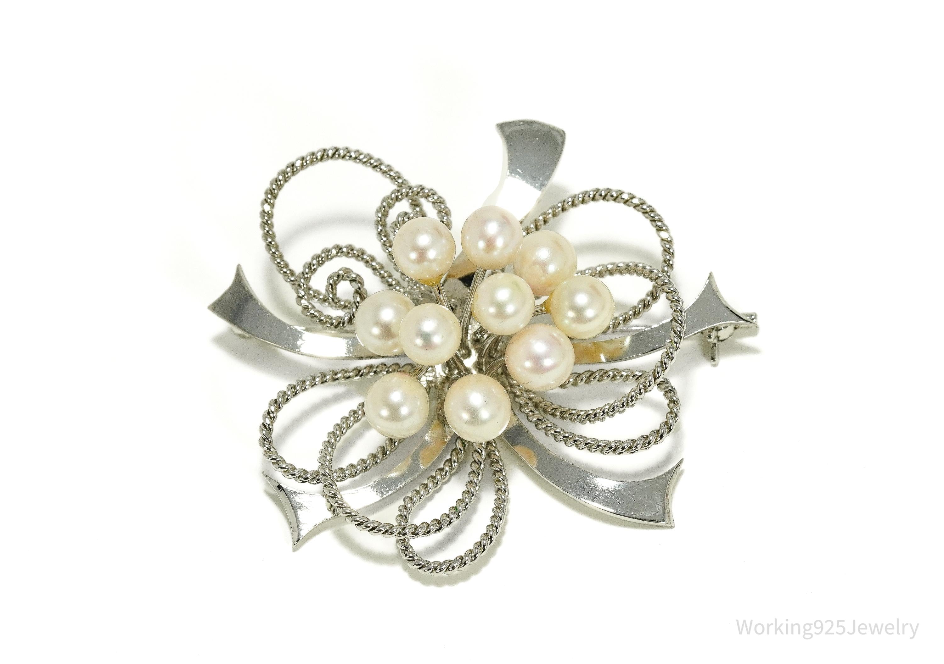Vintage Pearl Sterling Silver Brooch Pin
