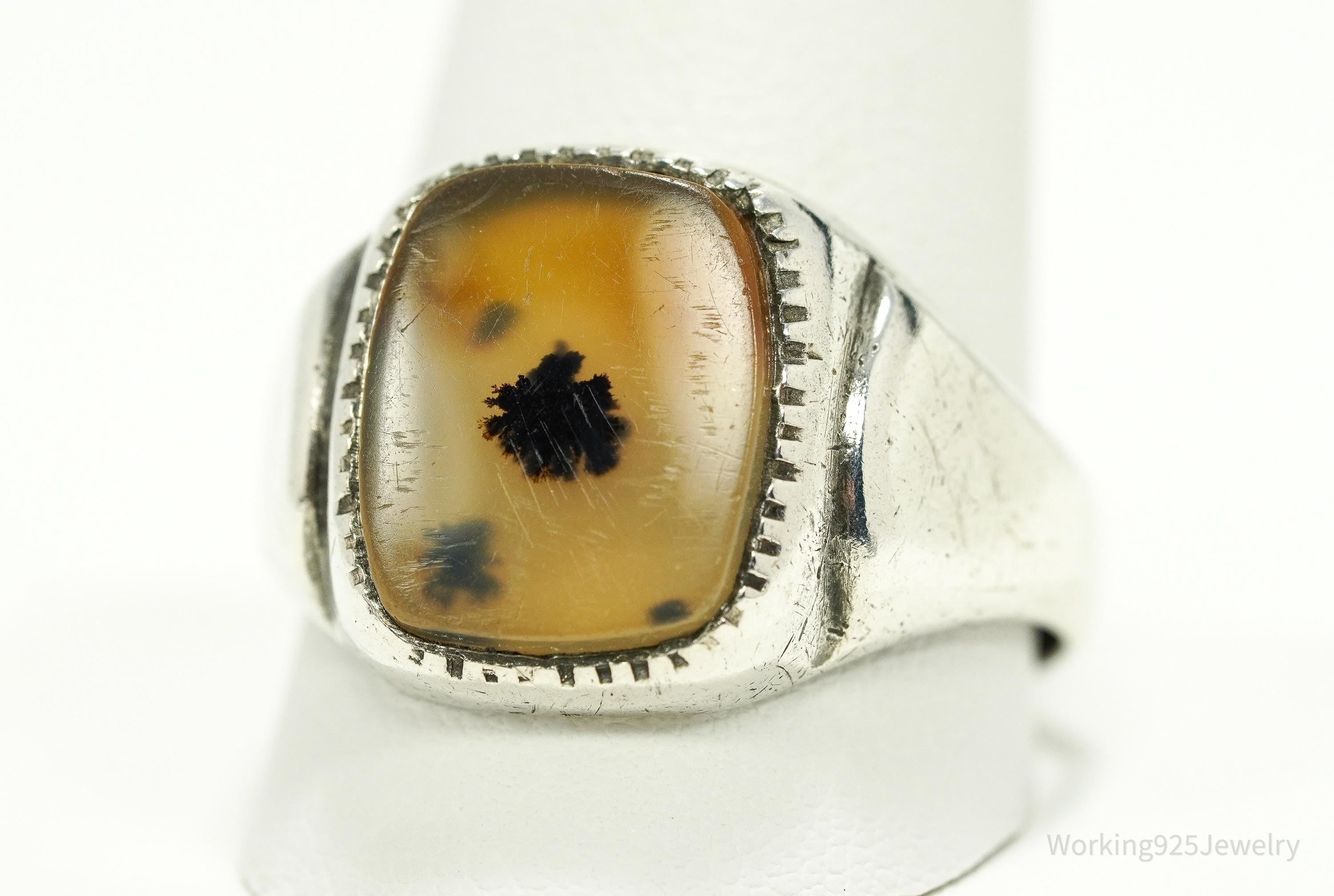 Antique Agate Sterling Silver Ring Size 13.25