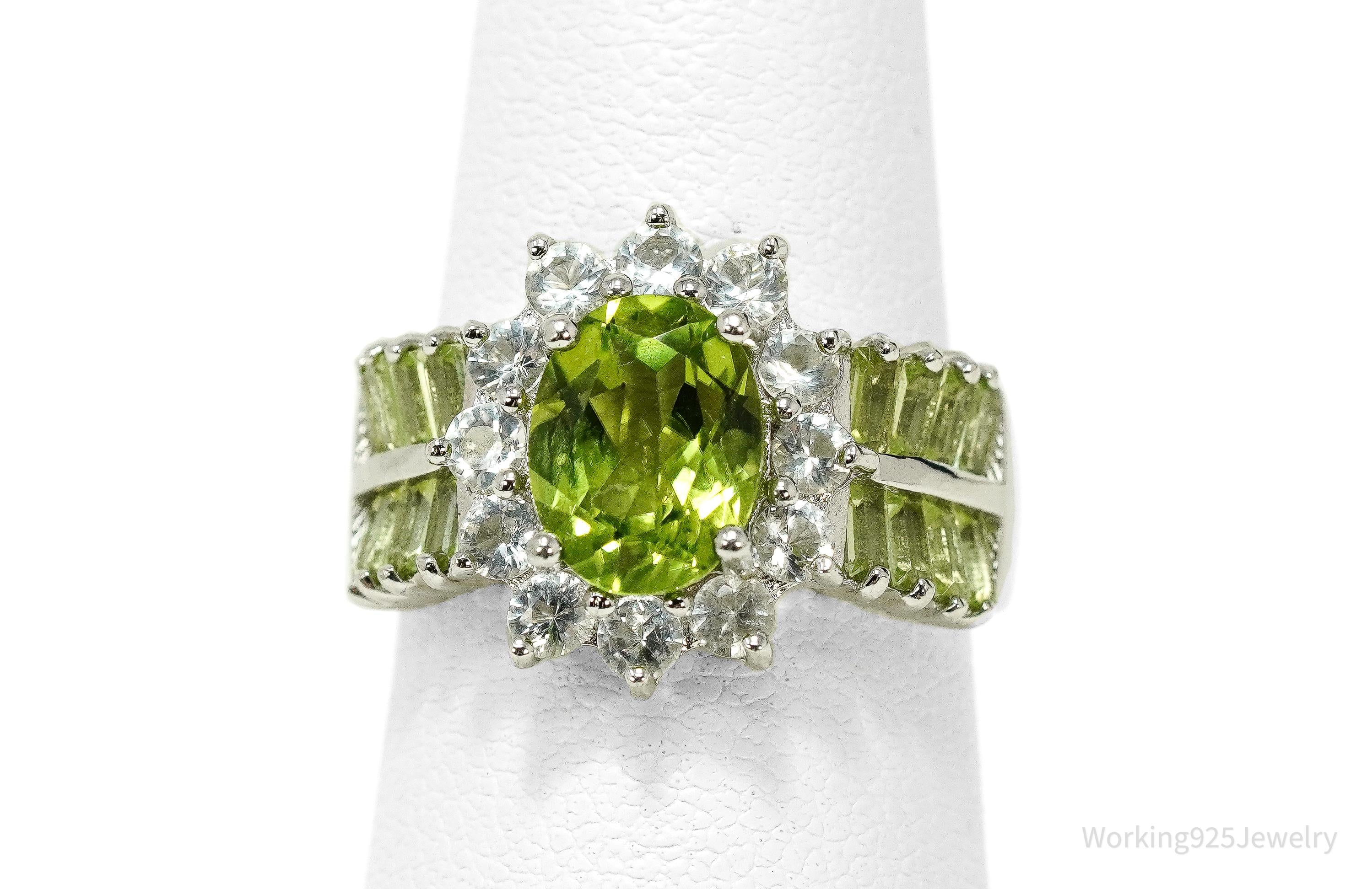 Peridot & Cubic Zirconia Sterling Silver Ring - Size 6