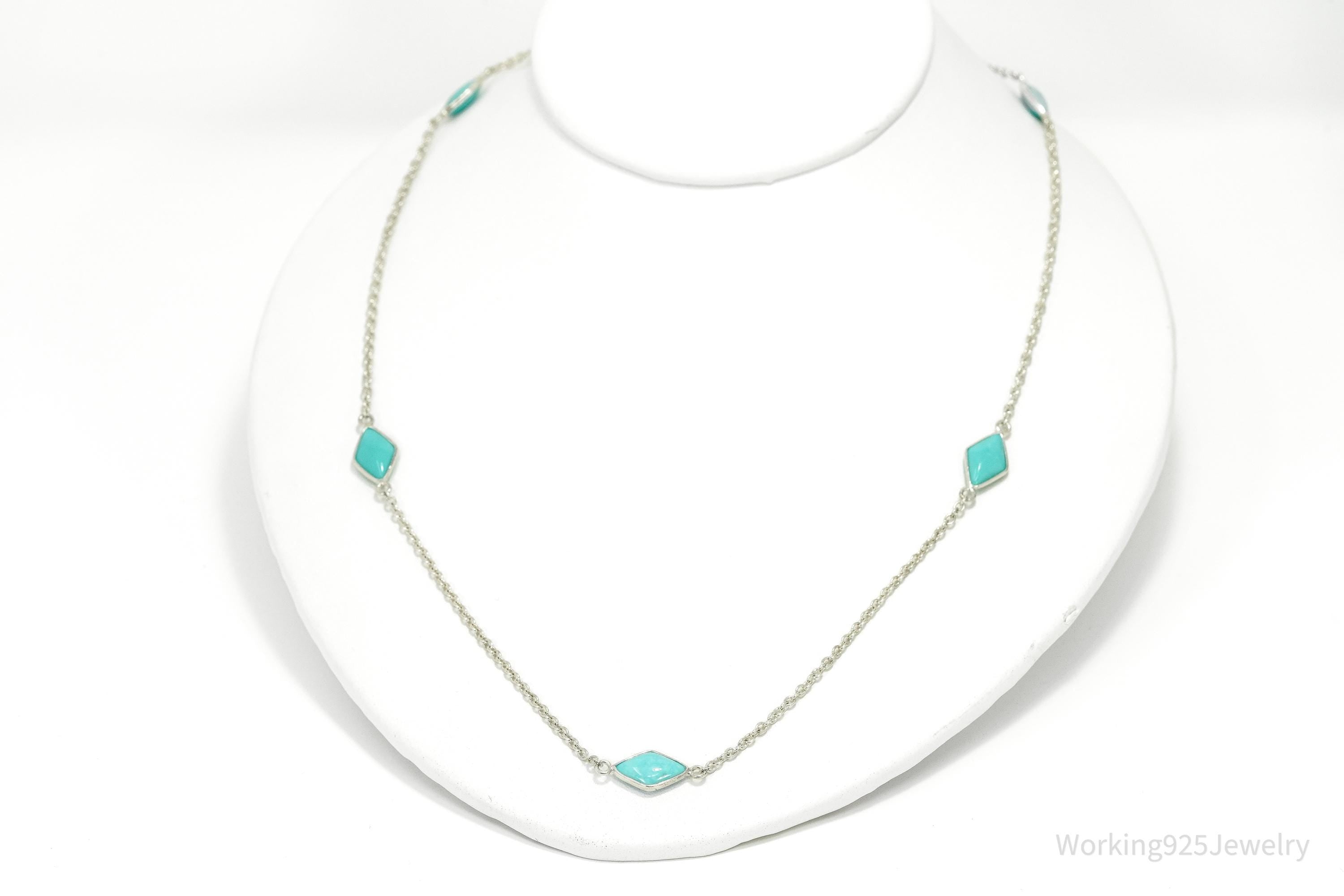 Vintage Jay King Desert Rose Trading Turquoise Sterling Silver Necklace 26"