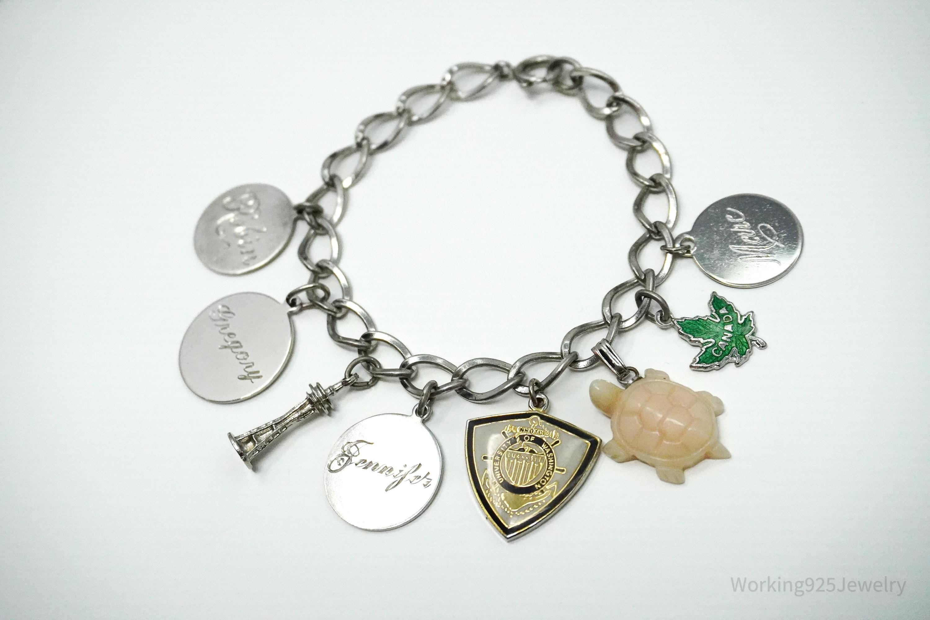 Vintage Sterling Silver Charm Bracelet - 7"