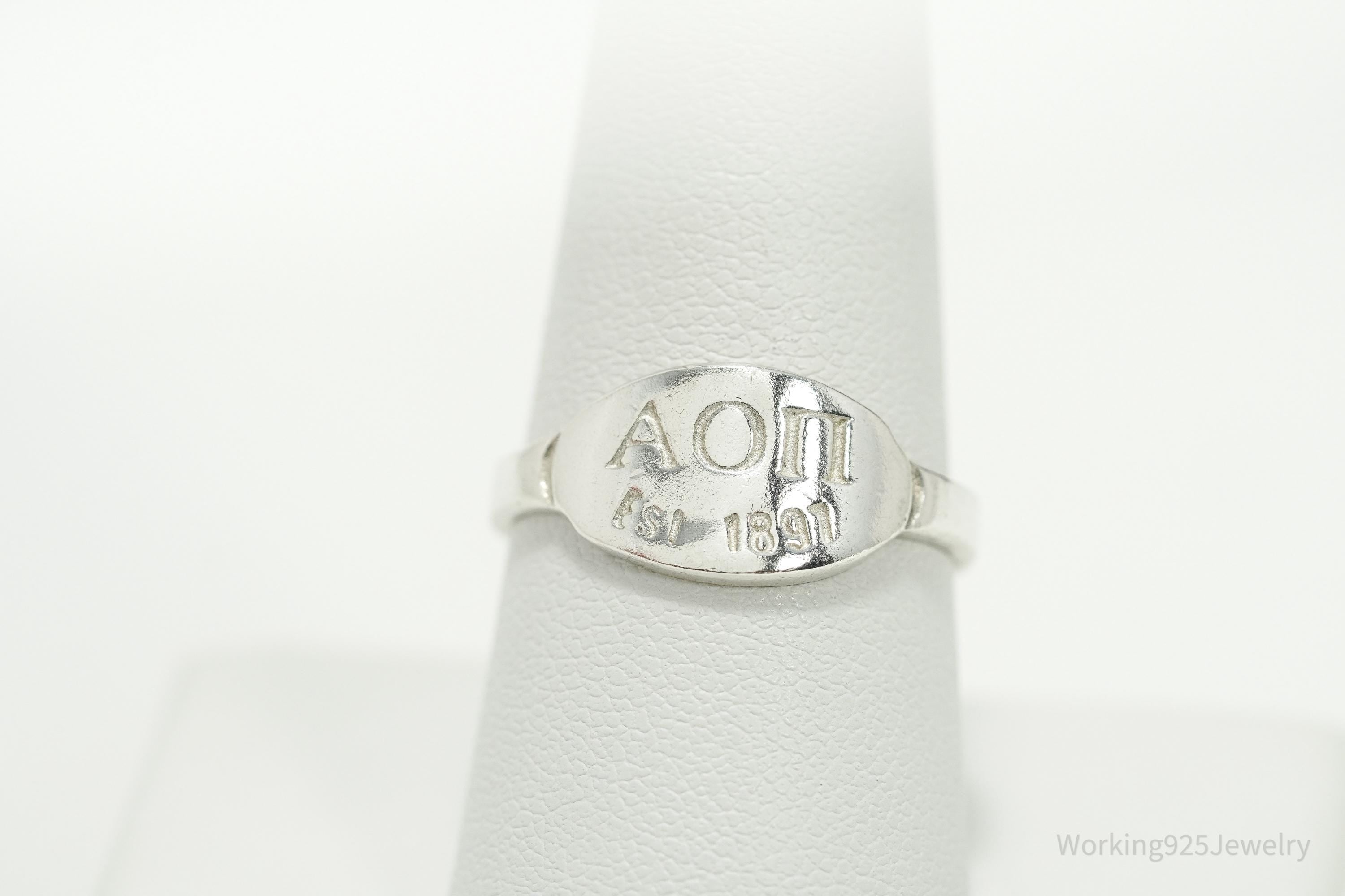 Vintage Alpha Omicron Pi Sorority Sterling Silver Ring - Size 8.75
