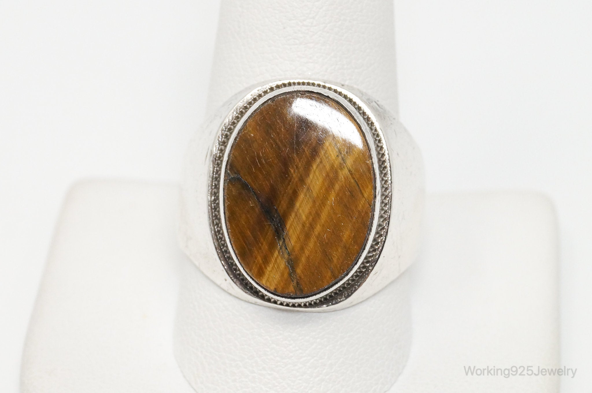 Vintage Tigers Eye Modern Sterling Silver Ring - Sz 11