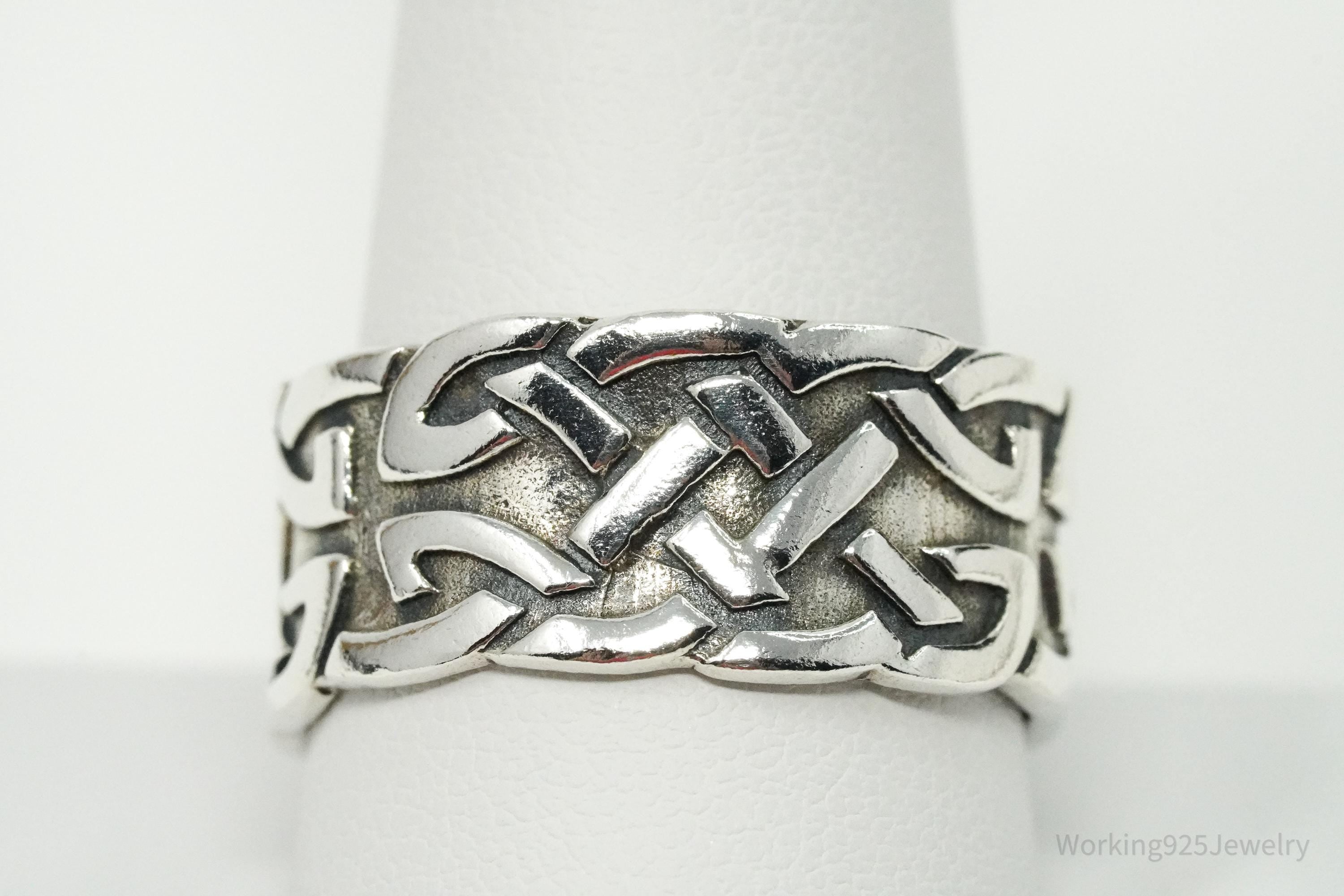 Vintage Celtic Knots Sterling Silver Band Ring - Size 11.5