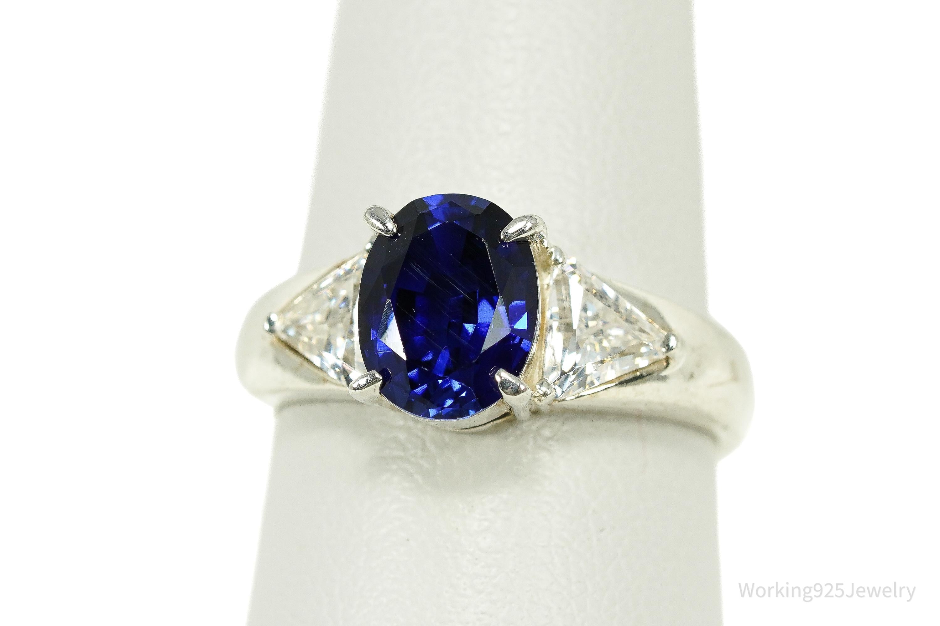 Vintage Blue And White Diamonique Cubic Zirconia Sterling Silver Ring - Size 7