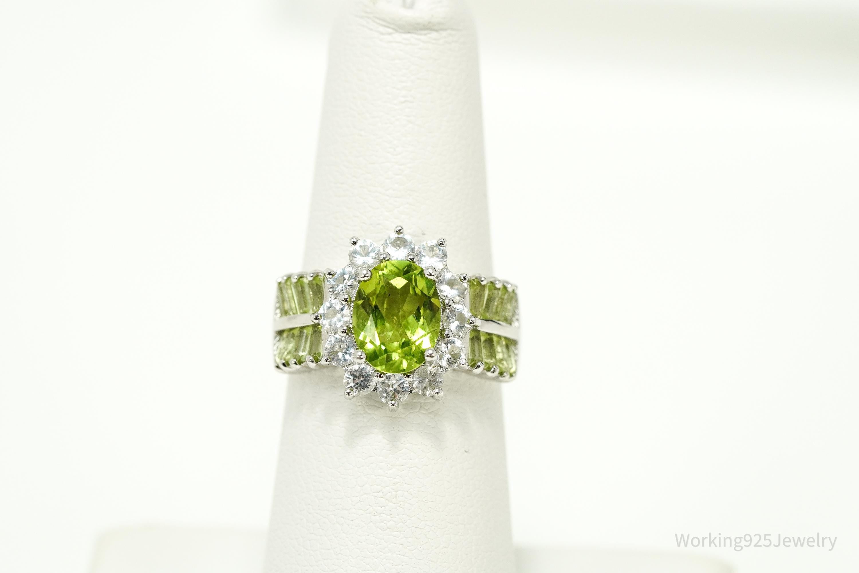 Peridot & Cubic Zirconia Sterling Silver Ring - Size 6