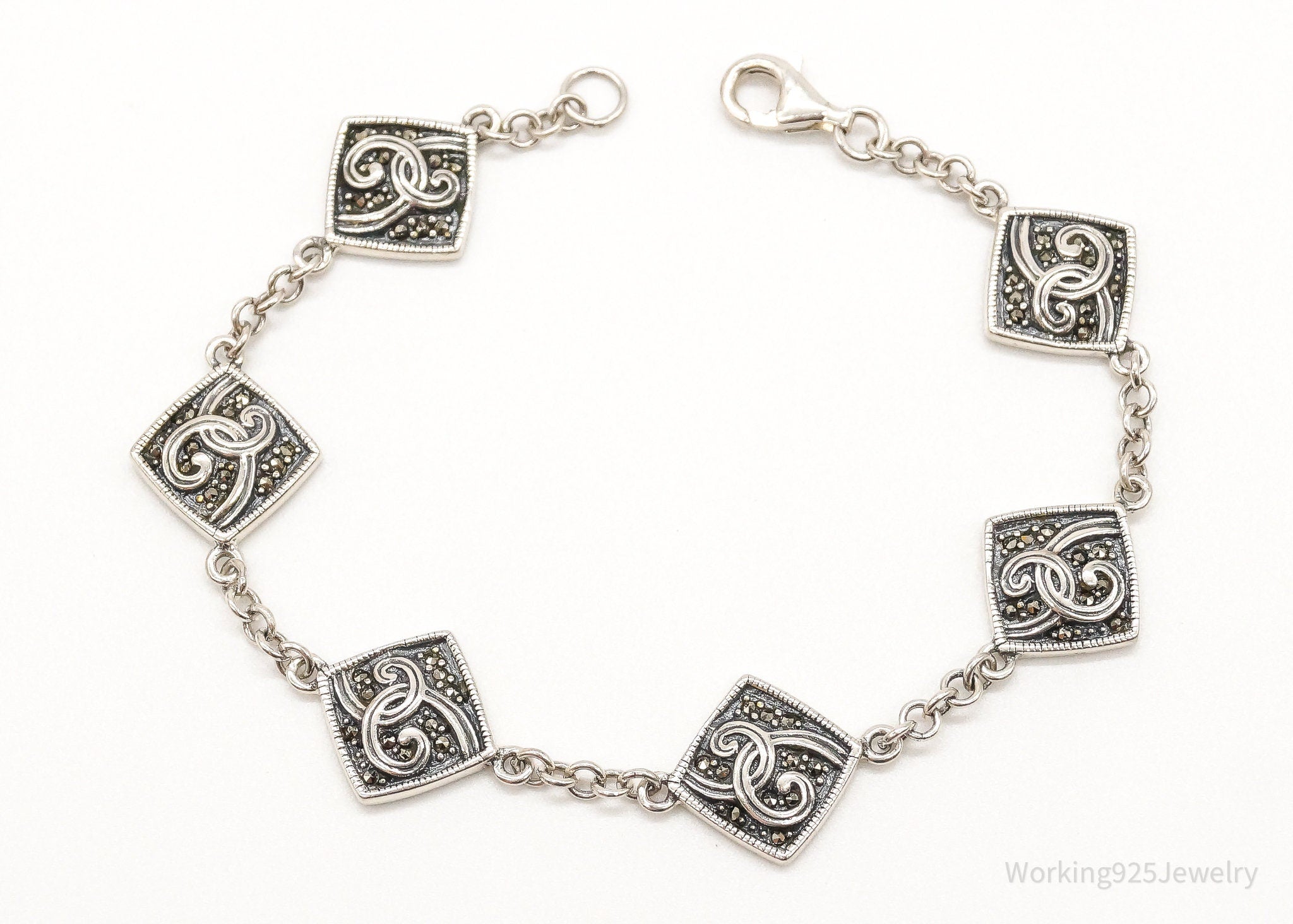 Vintage Art Deco Style Marcasite Sterling Silver Bracelet