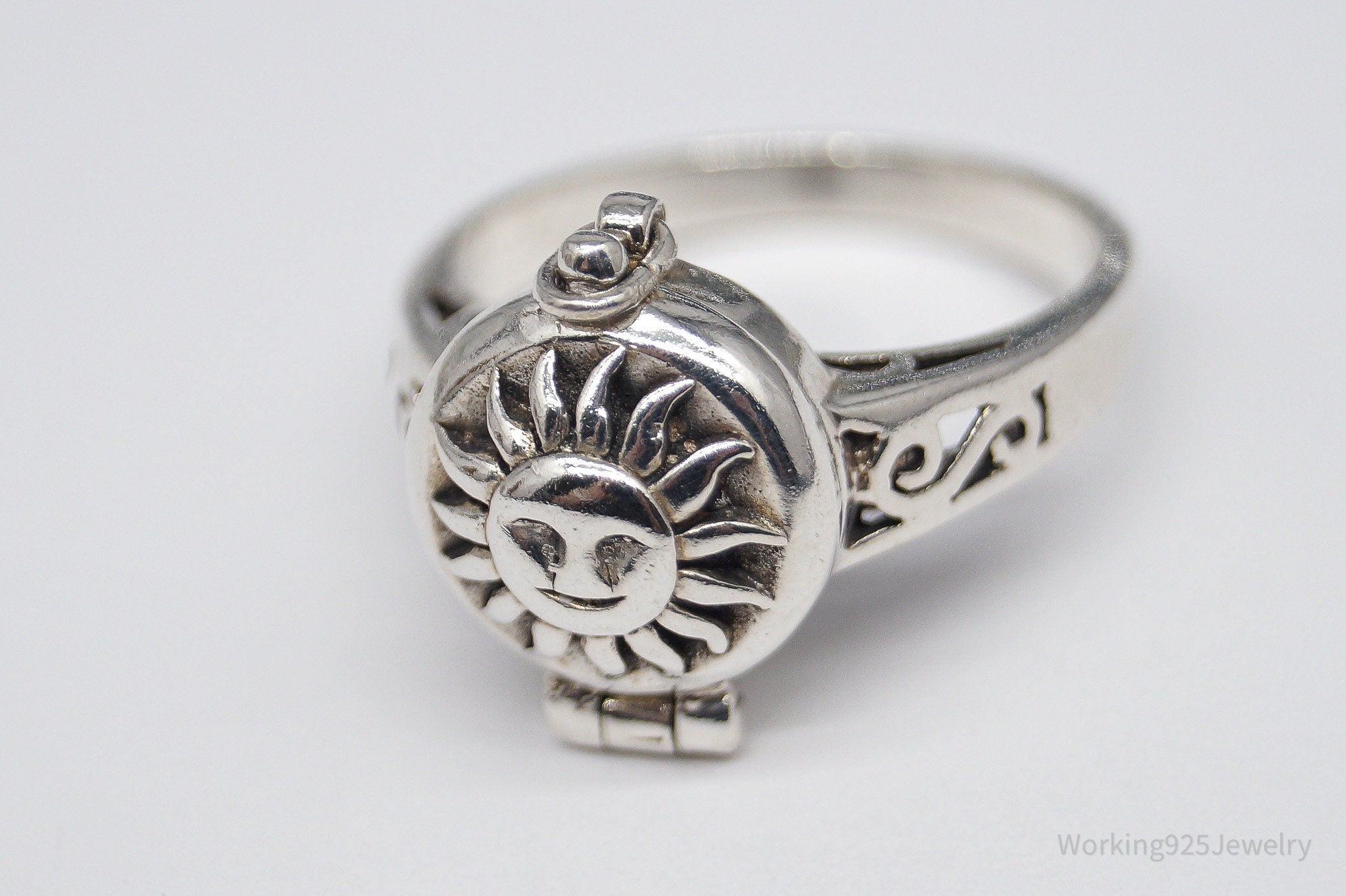 Vintage Boma Sun Face Locket Sterling Silver Ring - Size 7.5
