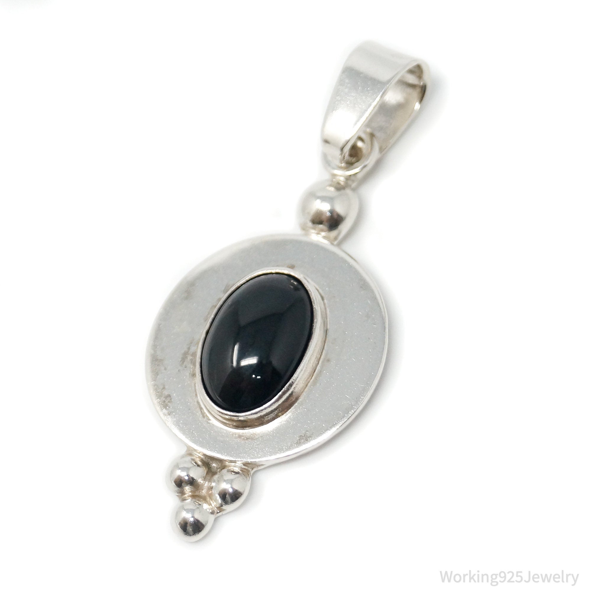 Vintage Mexico CII Black Onyx Sterling Silver Dangle Necklace Pendant