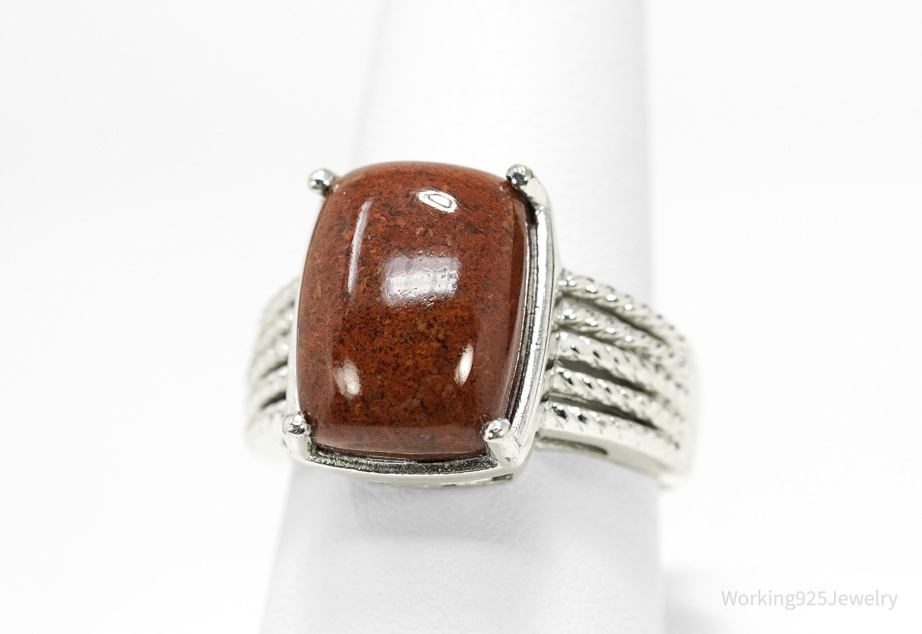 Vintage Karis Sterling Silver Ring • Brown Jasper Cabochon Size 9