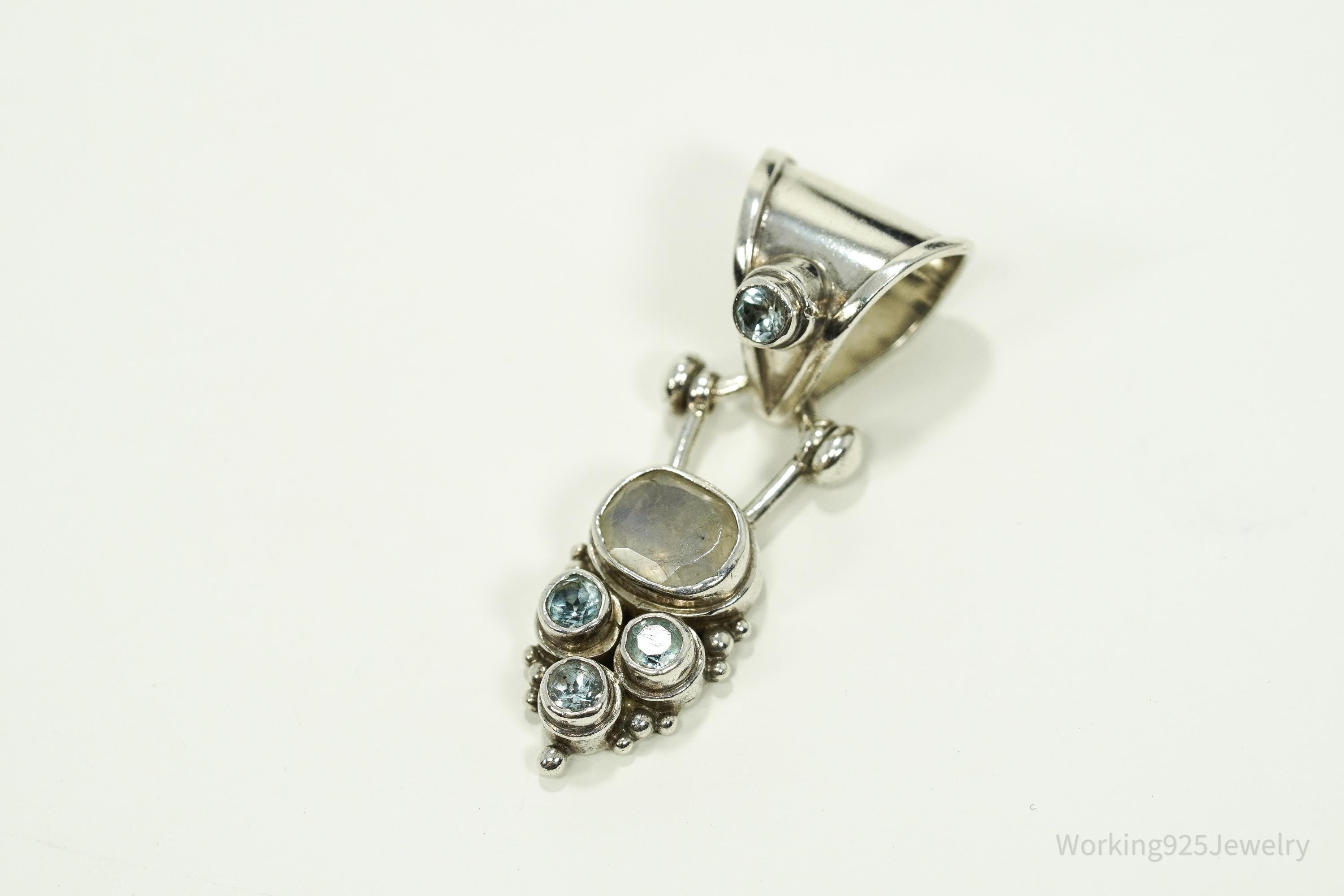 Vintage Blue Topaz & Moonstone Sterling Necklace Pendant
