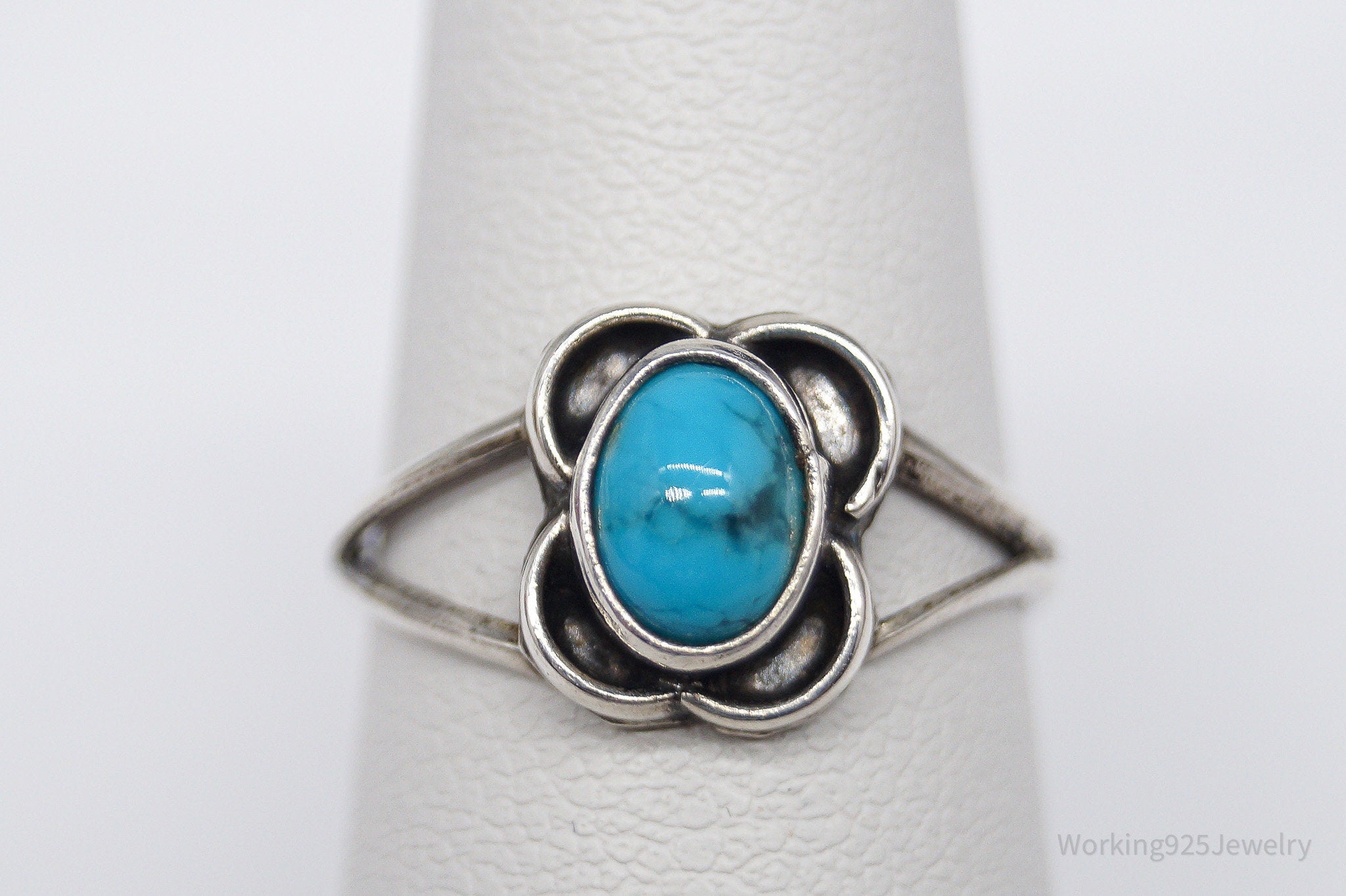 Vintage Native American Turquoise Unsigned Silver Ring - Size 6