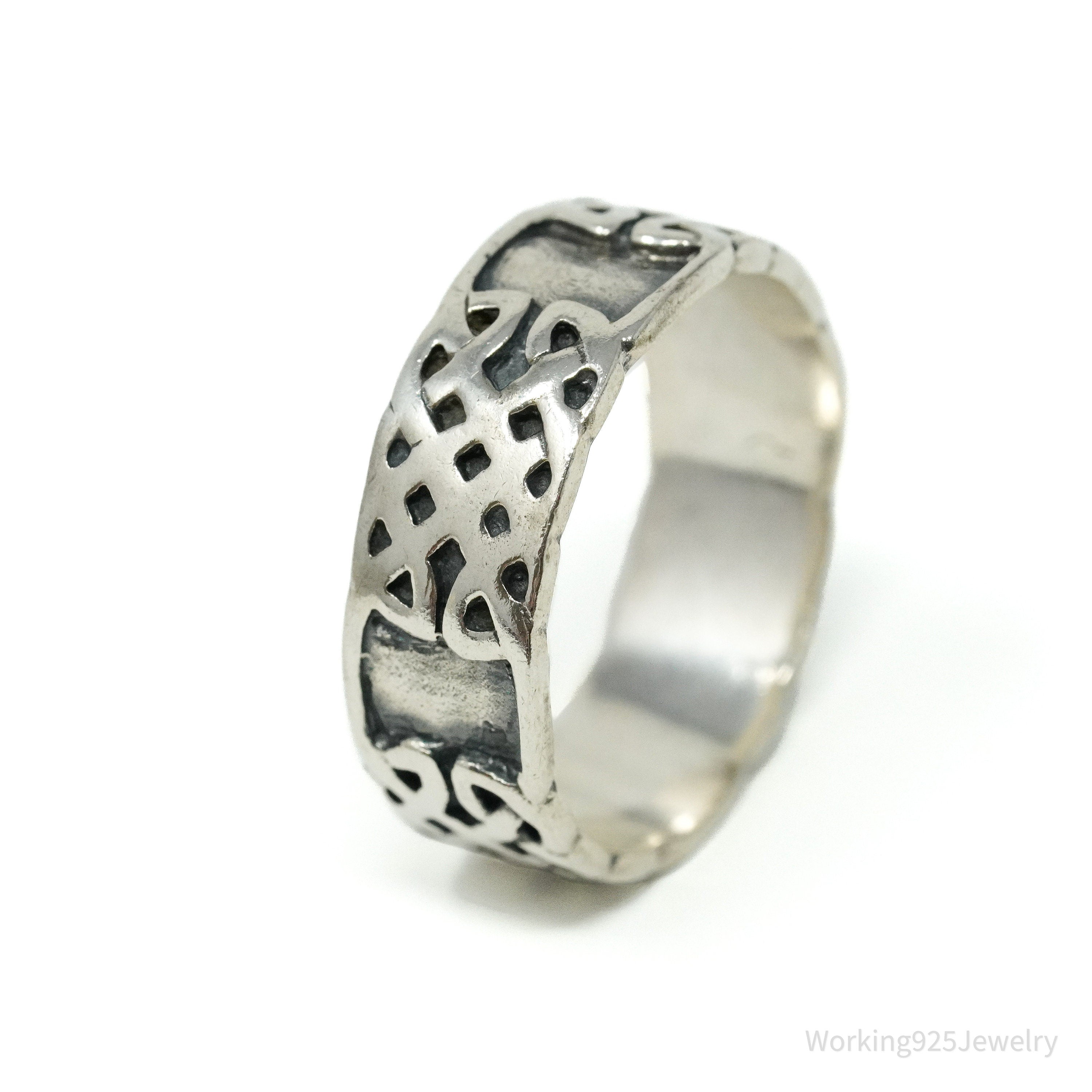Vintage Celtic Knot Design Sterling Silver Band Ring - Size 9