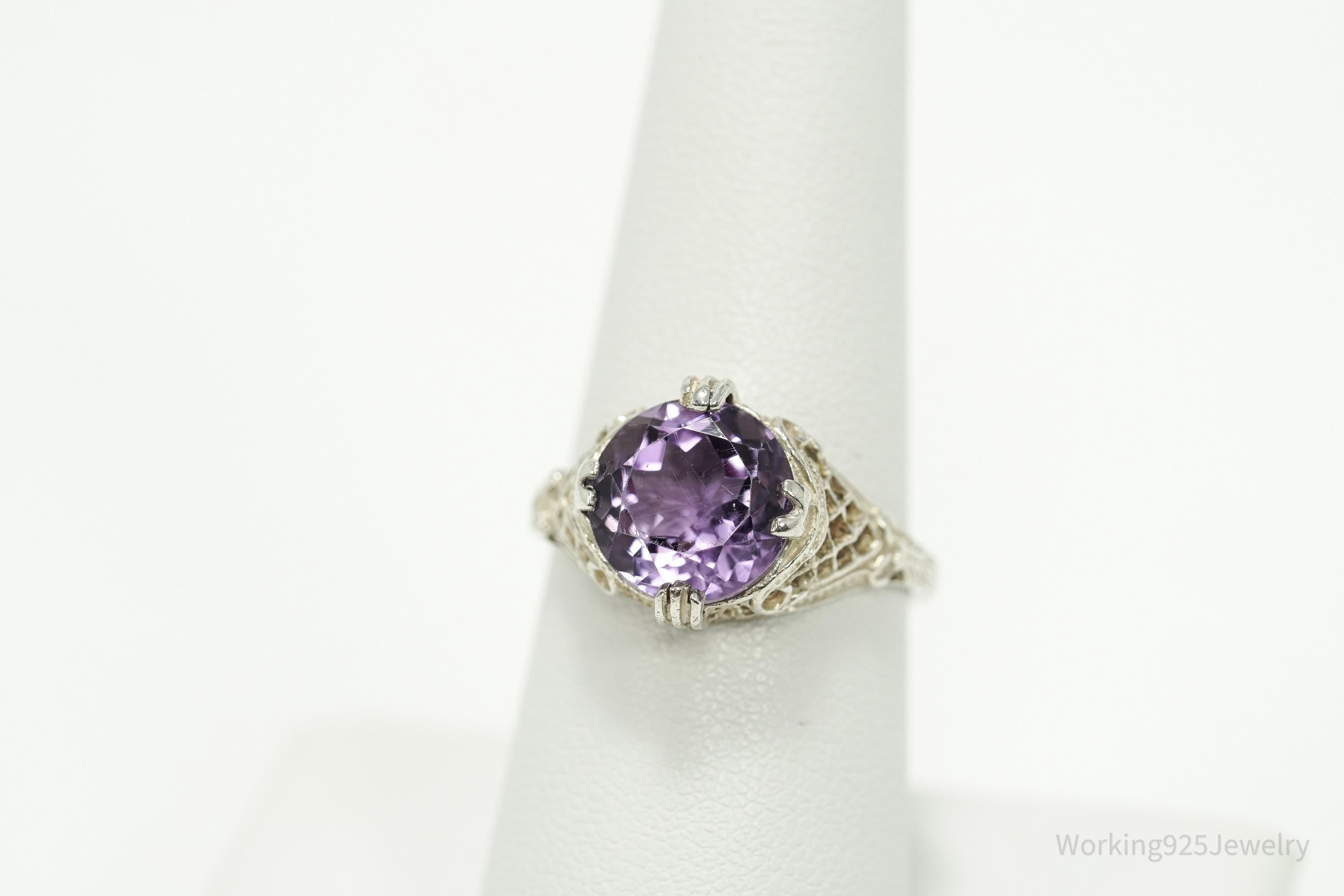 Vintage Amethyst Sterling Silver Ring - Size 7.75