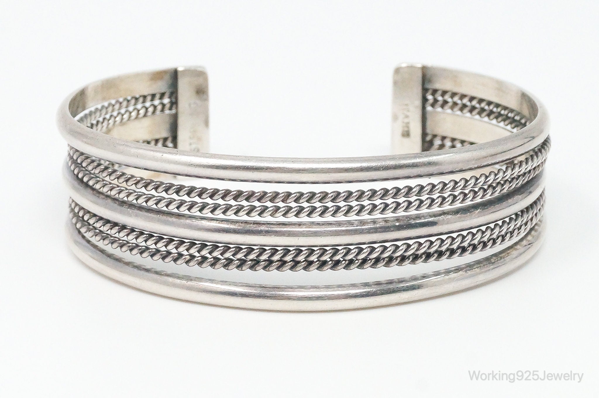 Vintage Native American Tahe Sterling Silver Rope Cable Cuff Bracelet