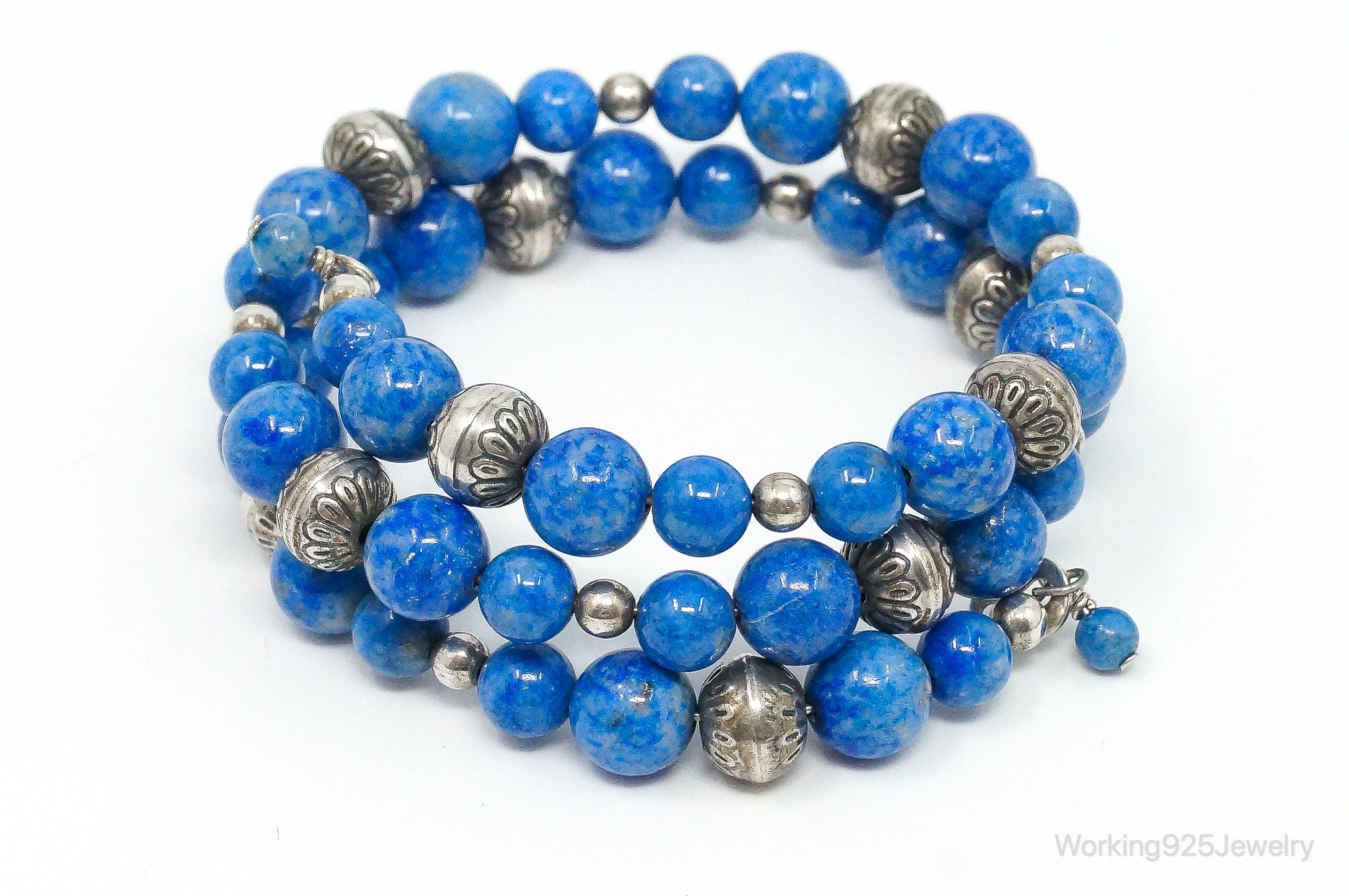 Designer Carolyn Pollack Beaded Lapis Lazuli Sterling Silver Bracelet