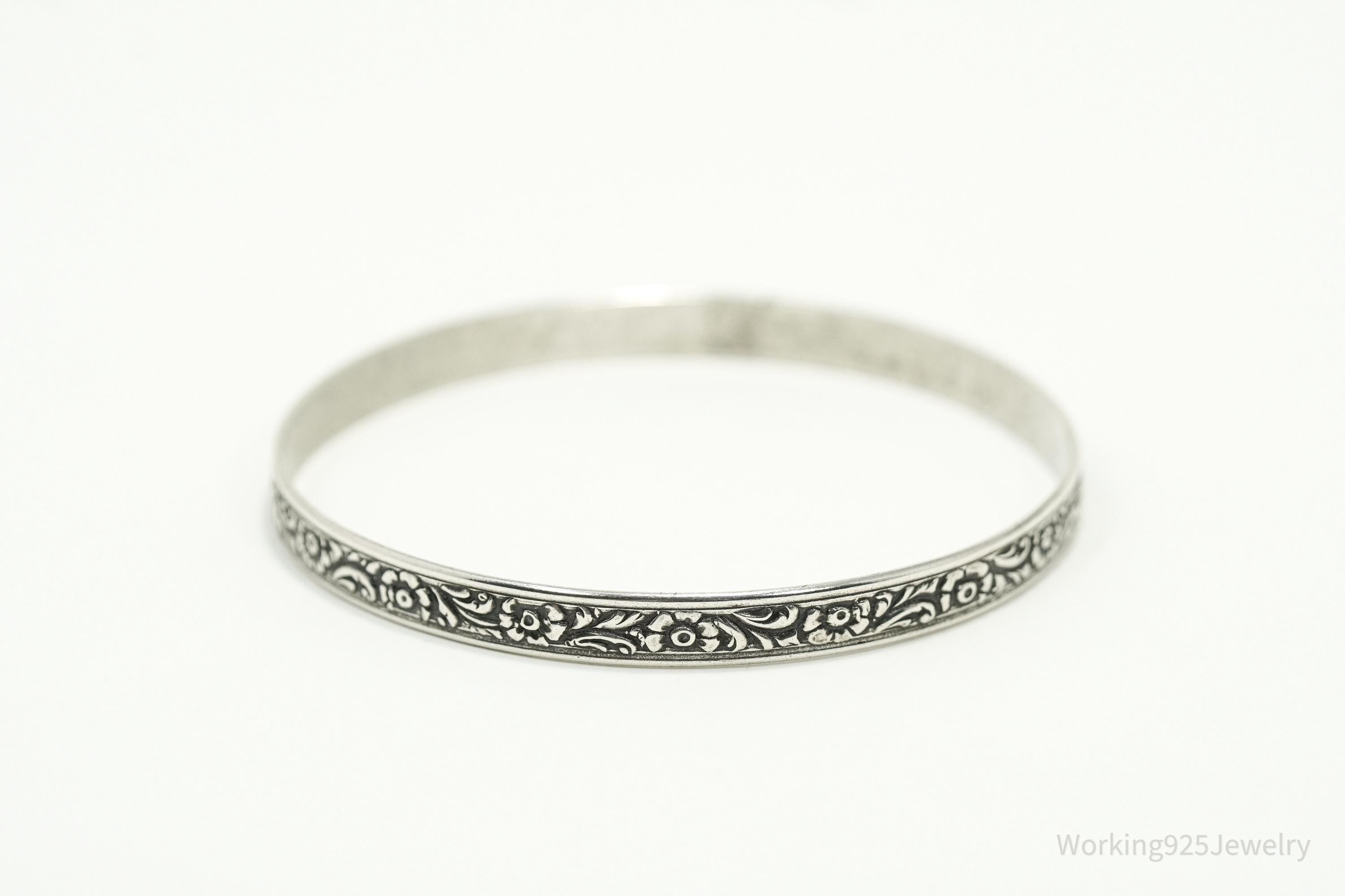 Antique Designer Danecraft Floral Pattern Sterling Silver Bracelet 7 7/8"