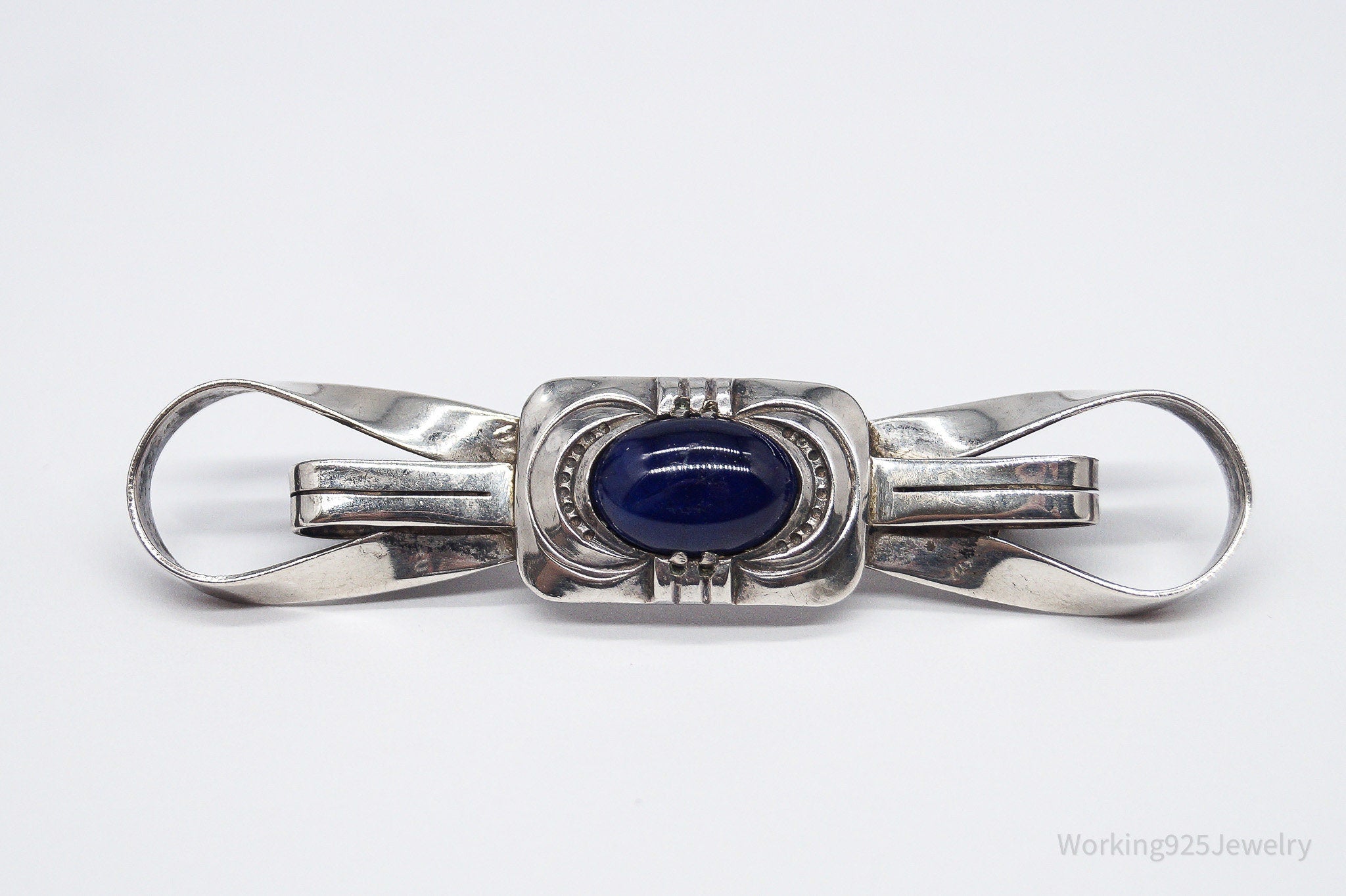 Antique Large Blue Stone Modernist Style 835 Silver Brooch Pin