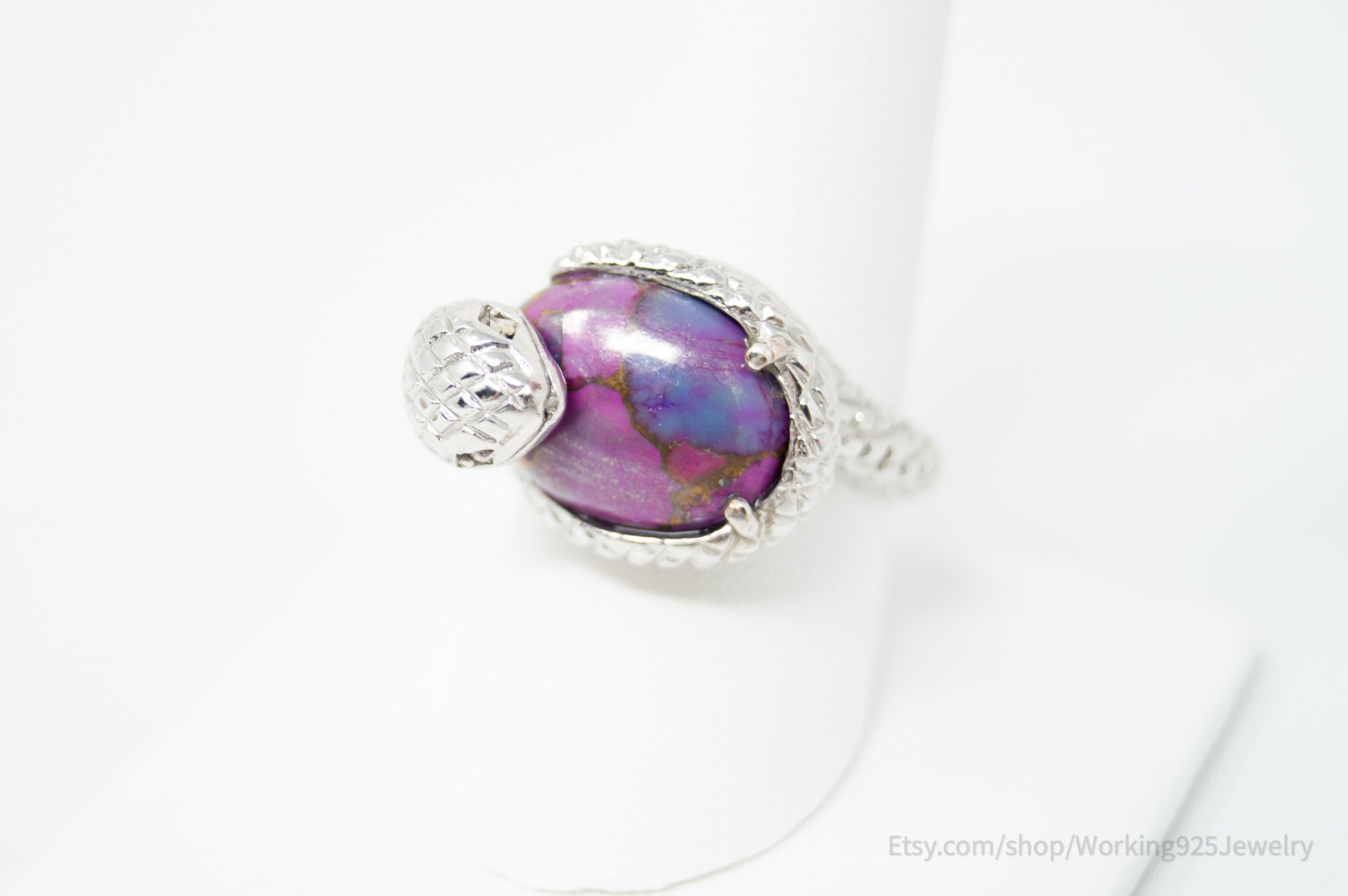 Vtg Designer Karis Snake Purple Mojave Turquoise Sterling Silver Ring - Size 9