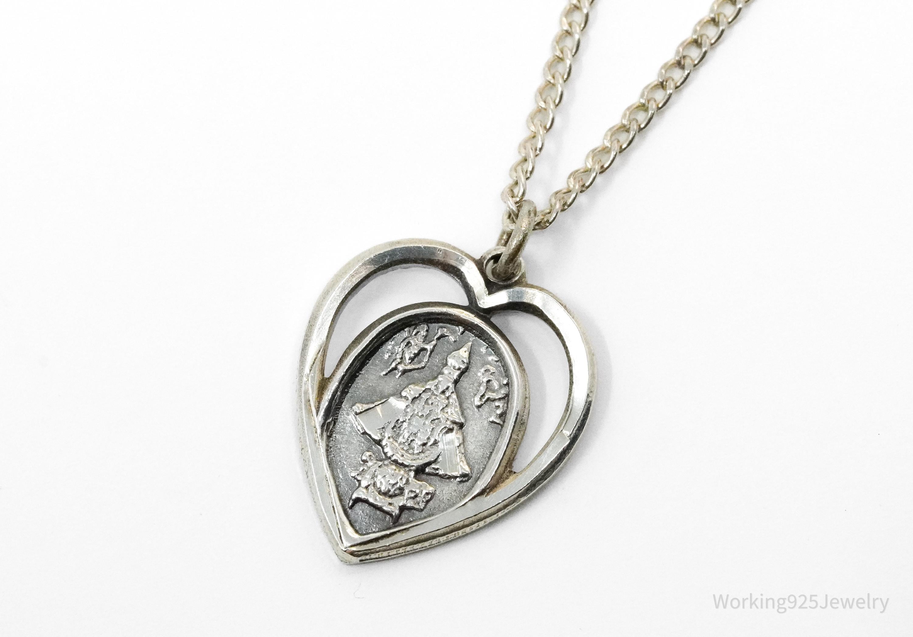 Midcentury Protection Heart Sterling Silver Necklace 20"