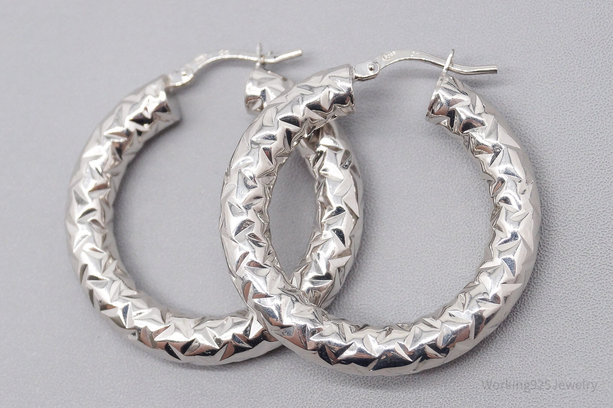 Vintage QG Textured Sterling Silver Hoop Earrings