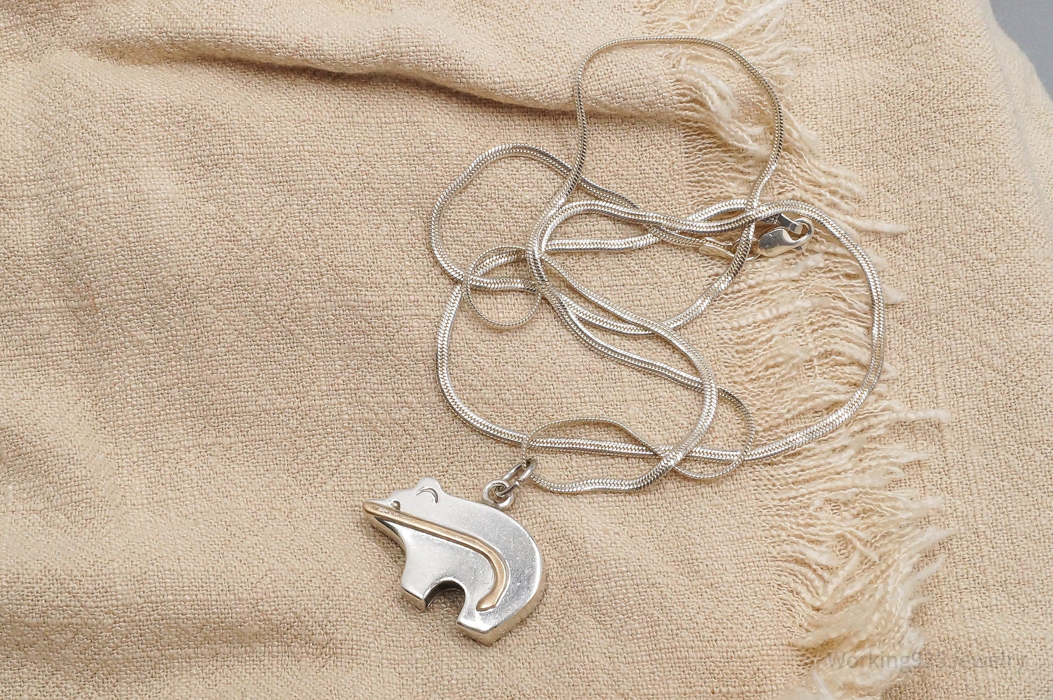 Vintage Native American Navajo Cecil Perry Bear Sterling Silver Necklace 22"