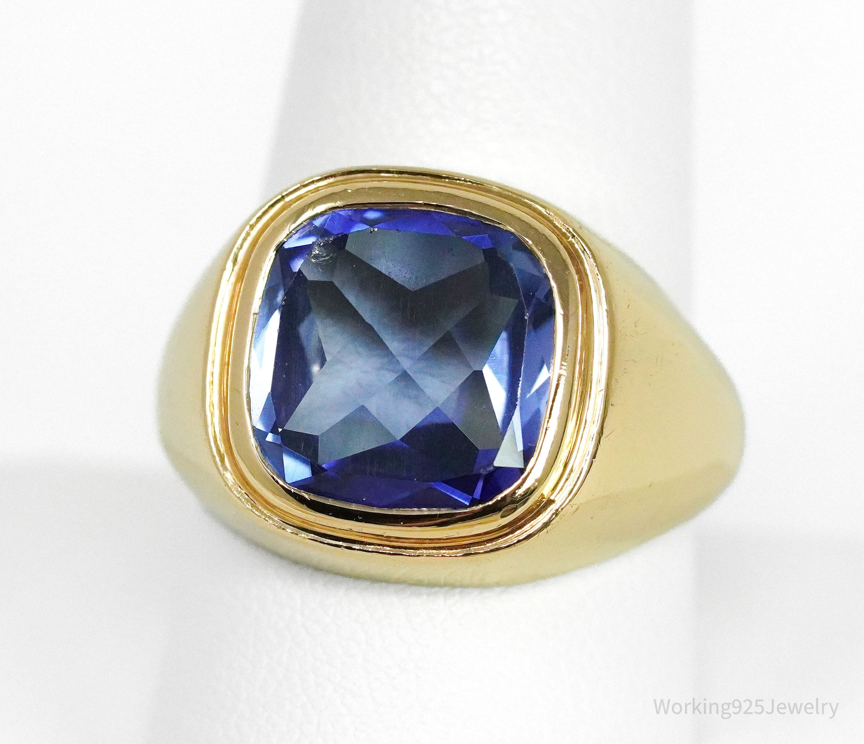 14K Yellow Gold & Synthetic Sapphire Ring - Size 9.75