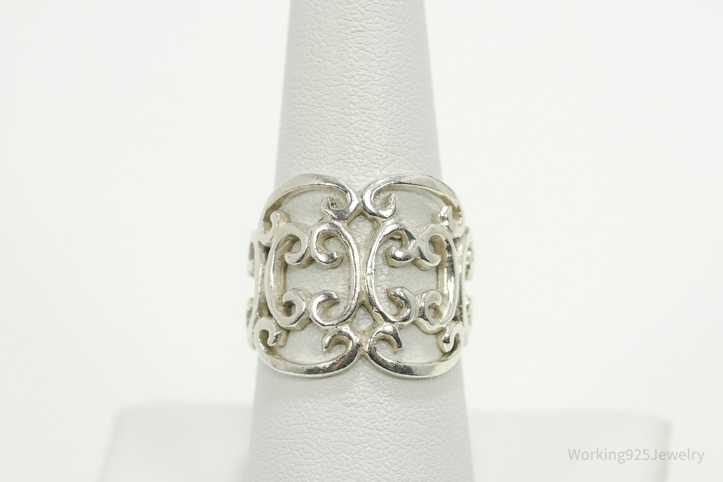 Vintage Ornate Sterling Silver Band Ring - Size 8.25