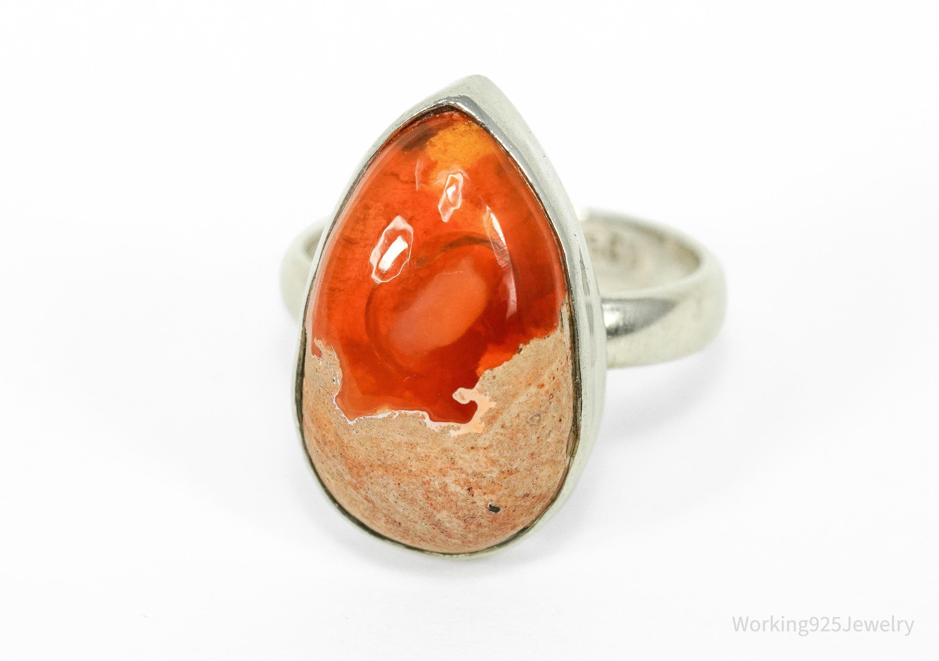 Vintage Large Mexico Fire Opal Sterling Silver Ring - Size 5.75