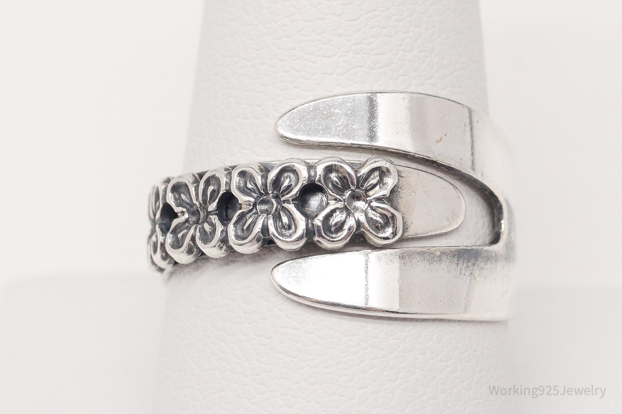 Vintage Designer Beau Floral Sterling Silver Ring - Adjustable Size 10.75
