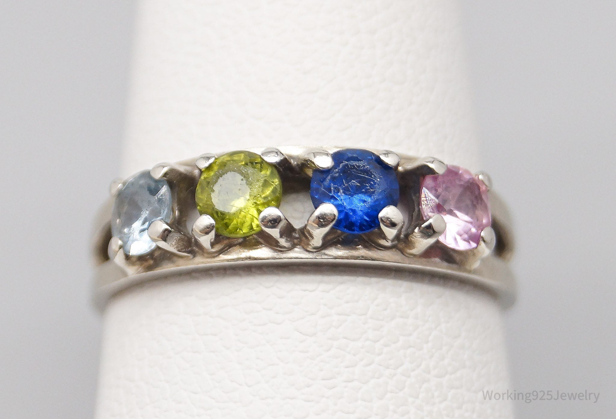 Vintage Mid Century Multi Gemstone 10K White Gold Ring - Size 6.75