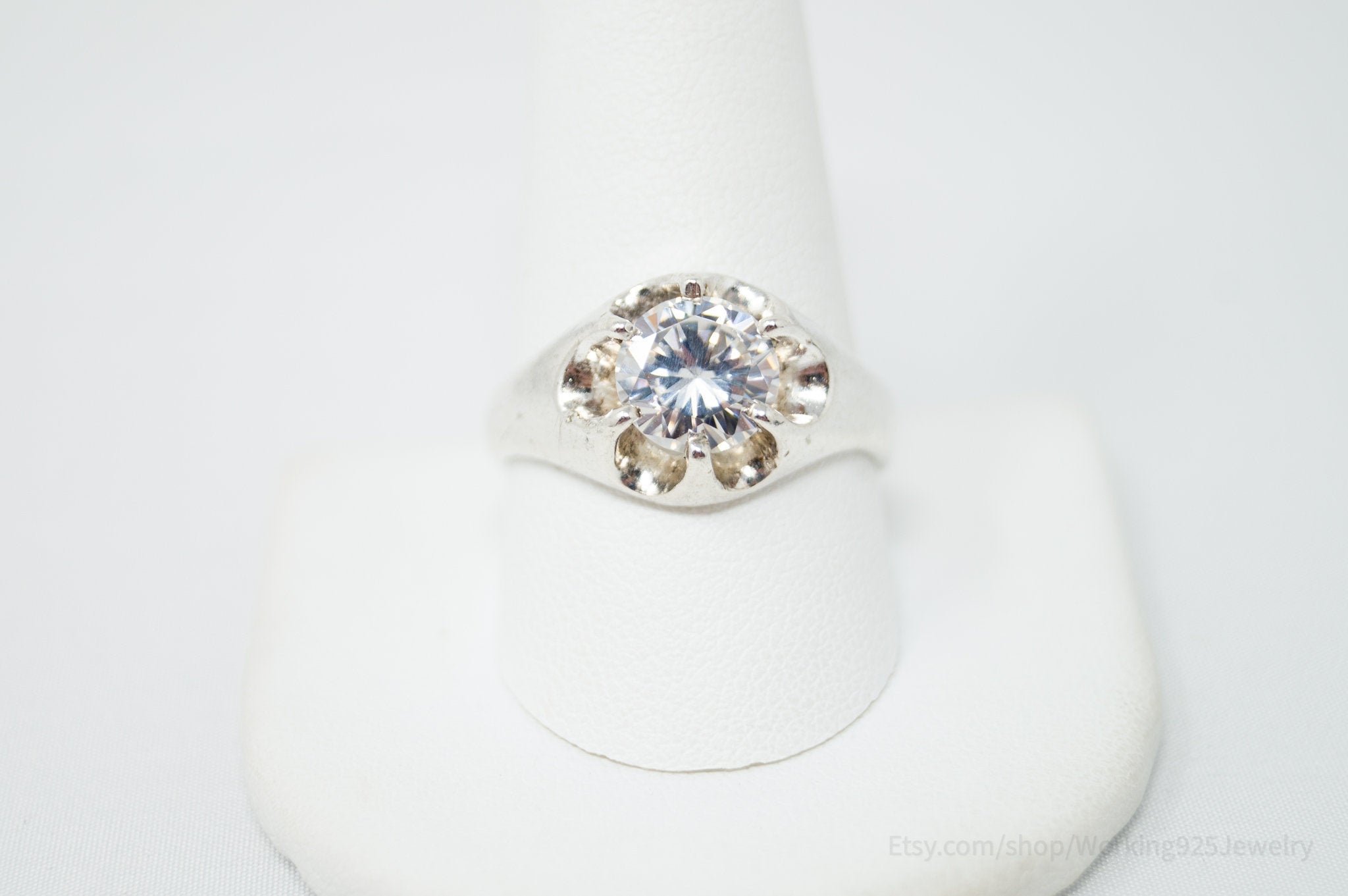 Vintage Art Deco Style Cubic Zirconia Sterling Silver Ring Sz 10.75