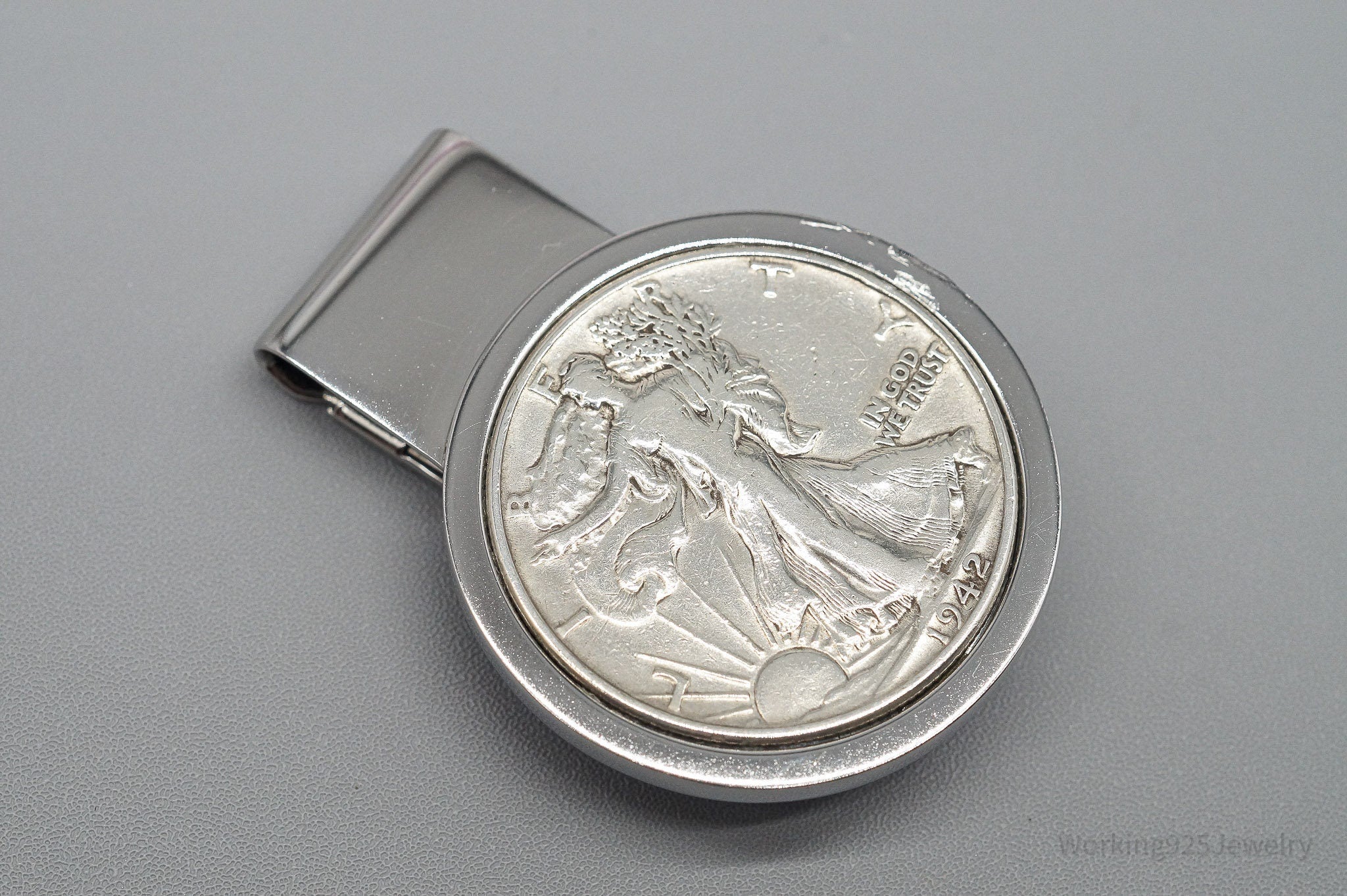 Antique Vintage 1942 Walking Liberty Half Dollar Silver Coin St. Steel Money Clip